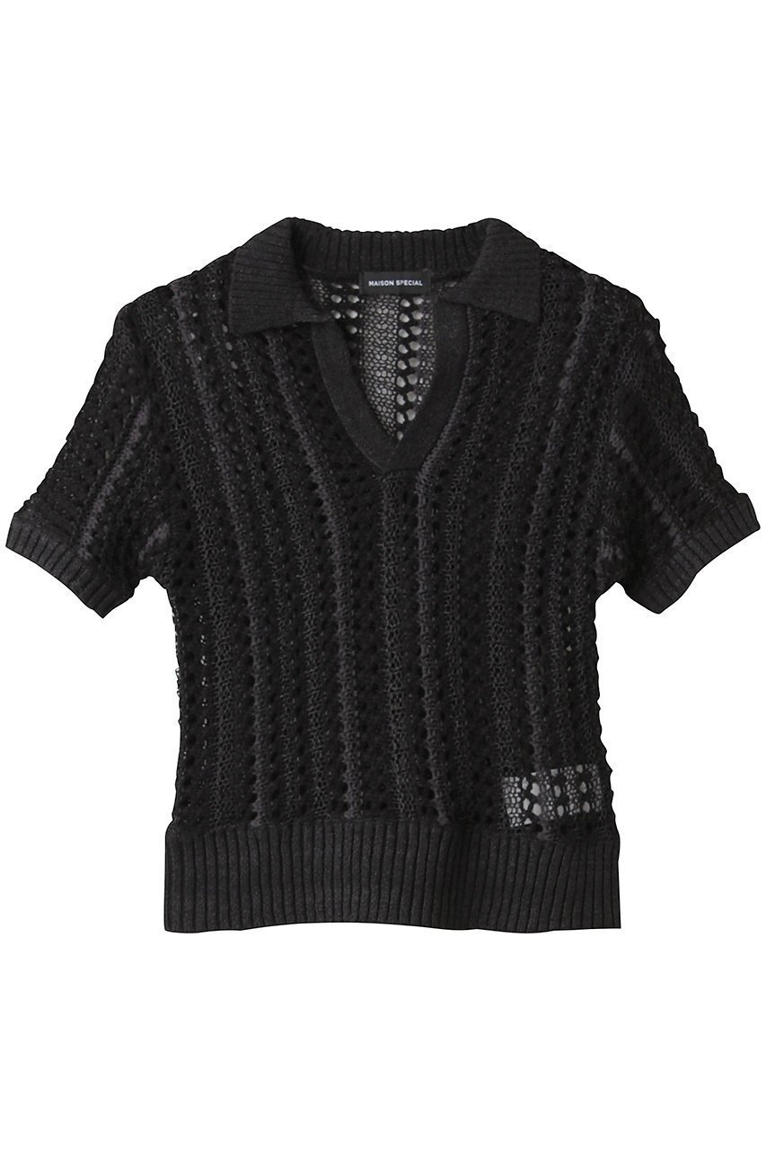 【メゾンスペシャル/MAISON SPECIAL】のStriped Knit Shirt/ストライプニットシャツ 人気、トレンドファッション・服の通販 founy(ファニー) 　ファッション　Fashion　レディースファッション　Fashion for Women　トップス・カットソー　Cut & Sew Tops　ニット　Knit Tops & Sweaters　シャツ・ブラウス・オフィスカジュアル　Elegant Blouses & Button-Ups　ロングTシャツ・Tシャツ　Longline T-Shirts & Tees　コンパクト　Compact, Small Size　ショート　Short, Short Length　ストライプ　Stripe, Striped Pattern　スリーブ　Sleeve, Long Sleeve / Short Sleeve　タンク　Tank Top, Sleeveless Top　ポロシャツ　Polo Shirt, Collared Tee　夏　Summer　 other-1|ID: prp329100004464616 ipo3291000000032836851
