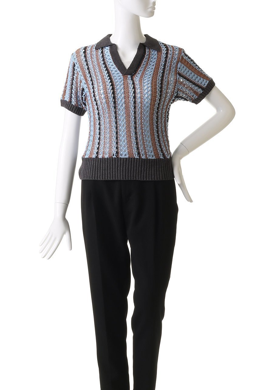 【メゾンスペシャル/MAISON SPECIAL】のStriped Knit Shirt/ストライプニットシャツ 人気、トレンドファッション・服の通販 founy(ファニー) 　ファッション　Fashion　レディースファッション　Fashion for Women　トップス・カットソー　Cut & Sew Tops　ニット　Knit Tops & Sweaters　シャツ・ブラウス・オフィスカジュアル　Elegant Blouses & Button-Ups　ロングTシャツ・Tシャツ　Longline T-Shirts & Tees　コンパクト　Compact, Small Size　ショート　Short, Short Length　ストライプ　Stripe, Striped Pattern　スリーブ　Sleeve, Long Sleeve / Short Sleeve　タンク　Tank Top, Sleeveless Top　ポロシャツ　Polo Shirt, Collared Tee　夏　Summer　other-2|ID: prp329100004464616 ipo3291000000032836875