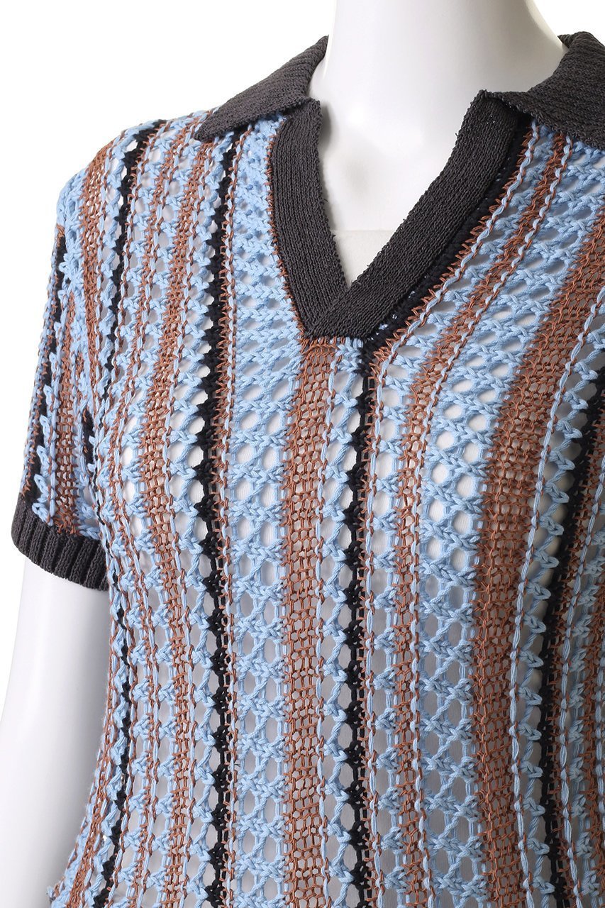 【メゾンスペシャル/MAISON SPECIAL】のStriped Knit Shirt/ストライプニットシャツ 人気、トレンドファッション・服の通販 founy(ファニー) 　ファッション　Fashion　レディースファッション　Fashion for Women　トップス・カットソー　Cut & Sew Tops　ニット　Knit Tops & Sweaters　シャツ・ブラウス・オフィスカジュアル　Elegant Blouses & Button-Ups　ロングTシャツ・Tシャツ　Longline T-Shirts & Tees　コンパクト　Compact, Small Size　ショート　Short, Short Length　ストライプ　Stripe, Striped Pattern　スリーブ　Sleeve, Long Sleeve / Short Sleeve　タンク　Tank Top, Sleeveless Top　ポロシャツ　Polo Shirt, Collared Tee　夏　Summer　other-5|ID: prp329100004464616 ipo3291000000032836891