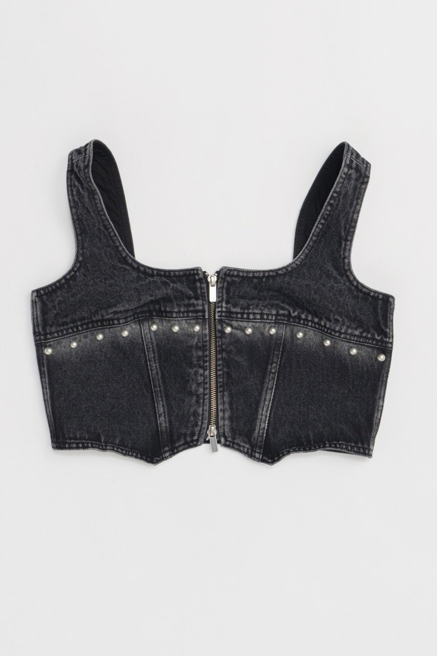 【メゾンスペシャル/MAISON SPECIAL】のStuds Denim Bustier/スタッズデニムビスチェ インテリア・キッズ・メンズ・レディースファッション・服の通販 founy(ファニー) 　ファッション　Fashion　レディースファッション　WOMEN　トップス・カットソー　Tops/Tshirt　キャミソール / ノースリーブ　No Sleeves　シャツ/ブラウス　Shirts/Blouses　ビスチェ　Bustier　コンパクト　Compact　シンプル　Simple　ジップ　Zip　スタッズ　Studs　セットアップ　Set Up　デニム　Denim　ノースリーブ　No Sleeve　フロント　Front　おすすめ　Recommend　BLK(ブラック)|ID: prp329100004464625 ipo3291000000031236603