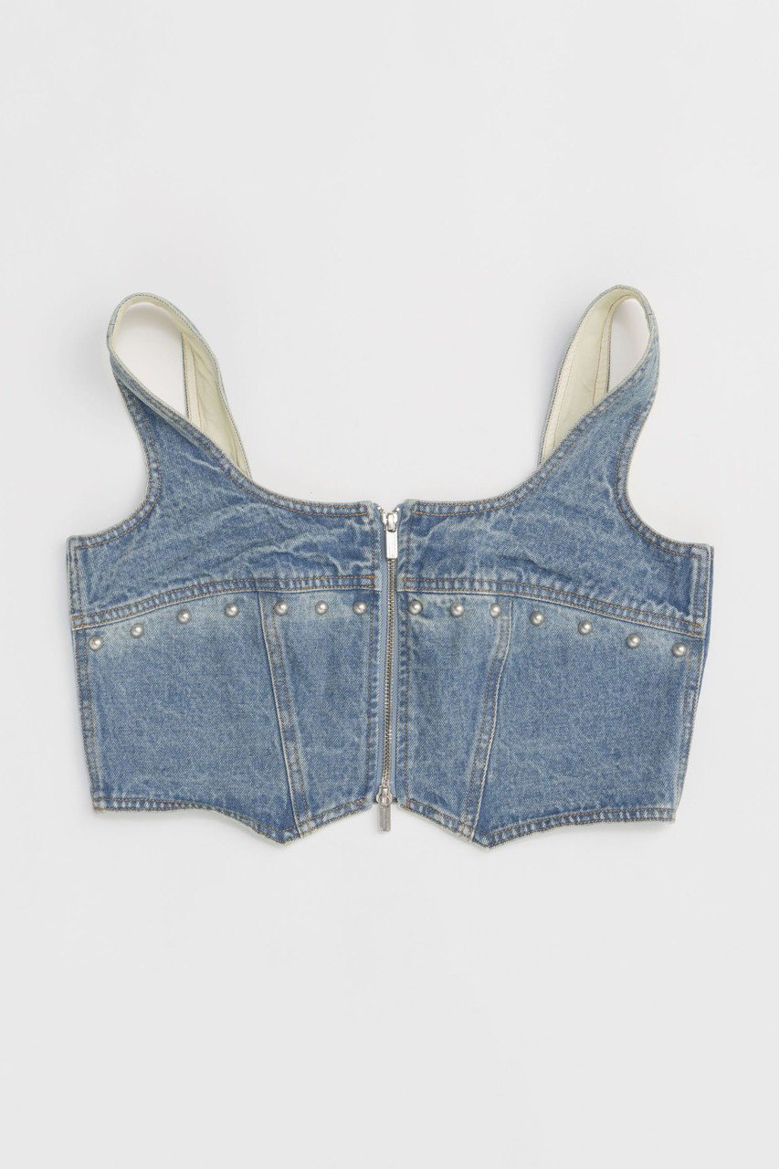 【メゾンスペシャル/MAISON SPECIAL】のStuds Denim Bustier/スタッズデニムビスチェ インテリア・キッズ・メンズ・レディースファッション・服の通販 founy(ファニー) 　ファッション　Fashion　レディースファッション　WOMEN　トップス・カットソー　Tops/Tshirt　キャミソール / ノースリーブ　No Sleeves　シャツ/ブラウス　Shirts/Blouses　ビスチェ　Bustier　コンパクト　Compact　シンプル　Simple　ジップ　Zip　スタッズ　Studs　セットアップ　Set Up　デニム　Denim　ノースリーブ　No Sleeve　フロント　Front　おすすめ　Recommend　BLU(ブルー)|ID: prp329100004464625 ipo3291000000031236604