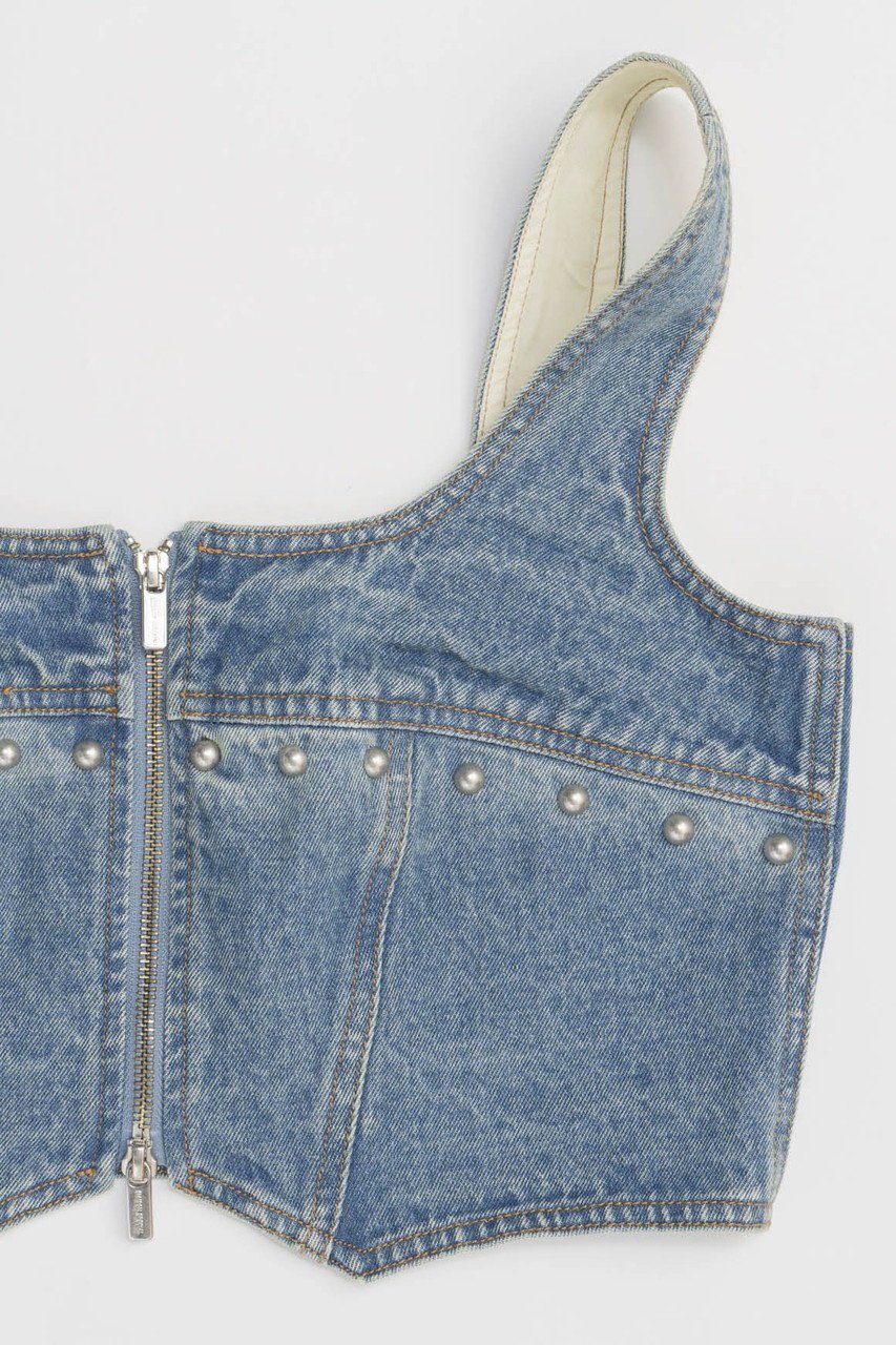 【メゾンスペシャル/MAISON SPECIAL】のStuds Denim Bustier/スタッズデニムビスチェ 人気、トレンドファッション・服の通販 founy(ファニー) 　ファッション　Fashion　レディースファッション　WOMEN　トップス・カットソー　Tops/Tshirt　キャミソール / ノースリーブ　No Sleeves　シャツ/ブラウス　Shirts/Blouses　ビスチェ　Bustier　コンパクト　Compact　シンプル　Simple　ジップ　Zip　スタッズ　Studs　セットアップ　Set Up　デニム　Denim　ノースリーブ　No Sleeve　フロント　Front　おすすめ　Recommend　other-2|ID: prp329100004464625 ipo3291000000031249187