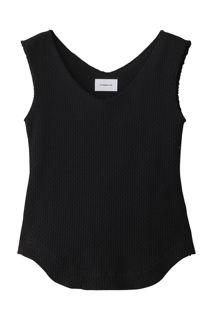 【スタニングルアー/STUNNING LURE】のrチェーンニットタンク インテリア・キッズ・メンズ・レディースファッション・服の通販 founy(ファニー) 　ファッション　Fashion　レディースファッション　Fashion for Women　トップス・カットソー　Cut & Sew Tops　ニット　Knit Tops & Sweaters　キャミソール&ノースリーブ　Camisoles & Sleeveless Tops　シャツ・ブラウス・オフィスカジュアル　Elegant Blouses & Button-Ups　ロングTシャツ・Tシャツ　Longline T-Shirts & Tees　カットソー・ベーシックTシャツ　Cut-and-Sewn Tops / Stretch Tees & Basics　インナー　Innerwear　キャミソール　Camisole, Spaghetti Strap Top　シェイプ　Shape, Slim Fit　シンプル　Simple, Minimal　タンク　Tank Top, Sleeveless Top　再入荷　Restock / Back in Stock　夏　Summer　春　Spring　S/S・春夏　SS, Spring/Summer, Warm Season　ブラック|ID: prp329100004465562 ipo3291000000032684663