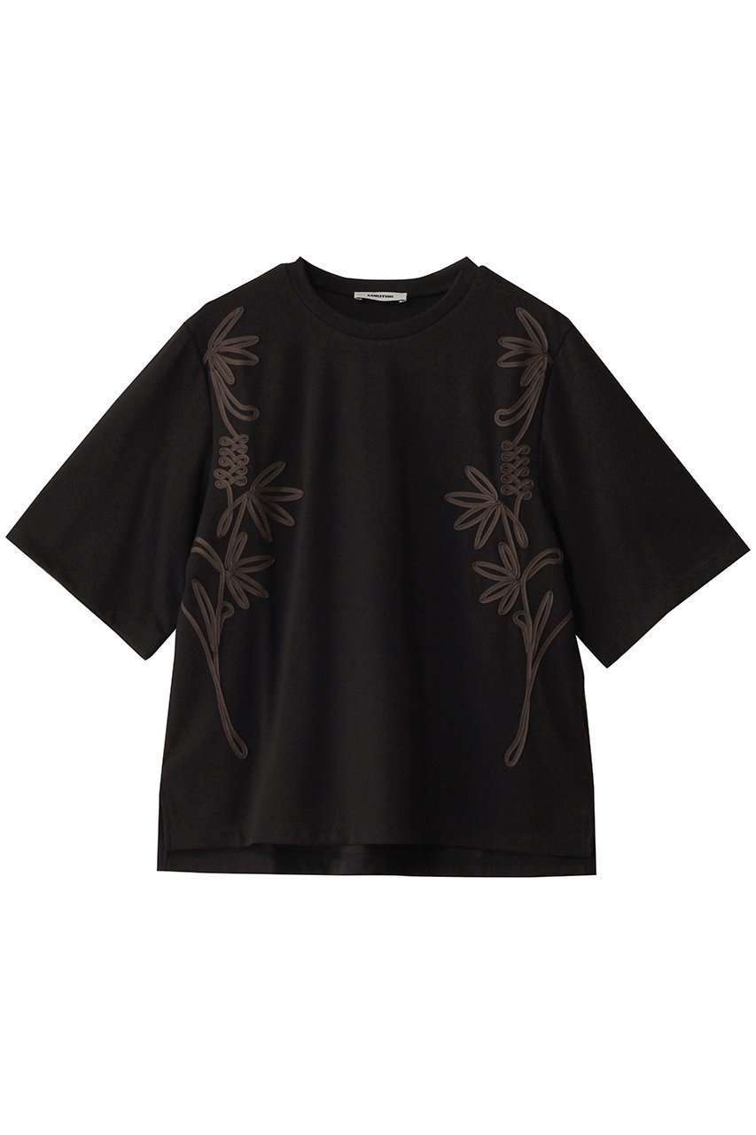 【ロキト/LOKITHO】のコード エンブロイダリー Tシャツ インテリア・キッズ・メンズ・レディースファッション・服の通販 founy(ファニー) 　ファッション　Fashion　レディースファッション　WOMEN　トップス・カットソー　Tops/Tshirt　シャツ/ブラウス　Shirts/Blouses　ロング / Tシャツ　T-Shirts　カットソー　Cut and Sewn　なめらか　Smooth　エンブロイダリー　Embroidery　ショルダー　Shoulder　ショート　Short　スリーブ　Sleeve　ドレープ　Drape　ブラック×ブラウン|ID: prp329100004465570 ipo3291000000031302268