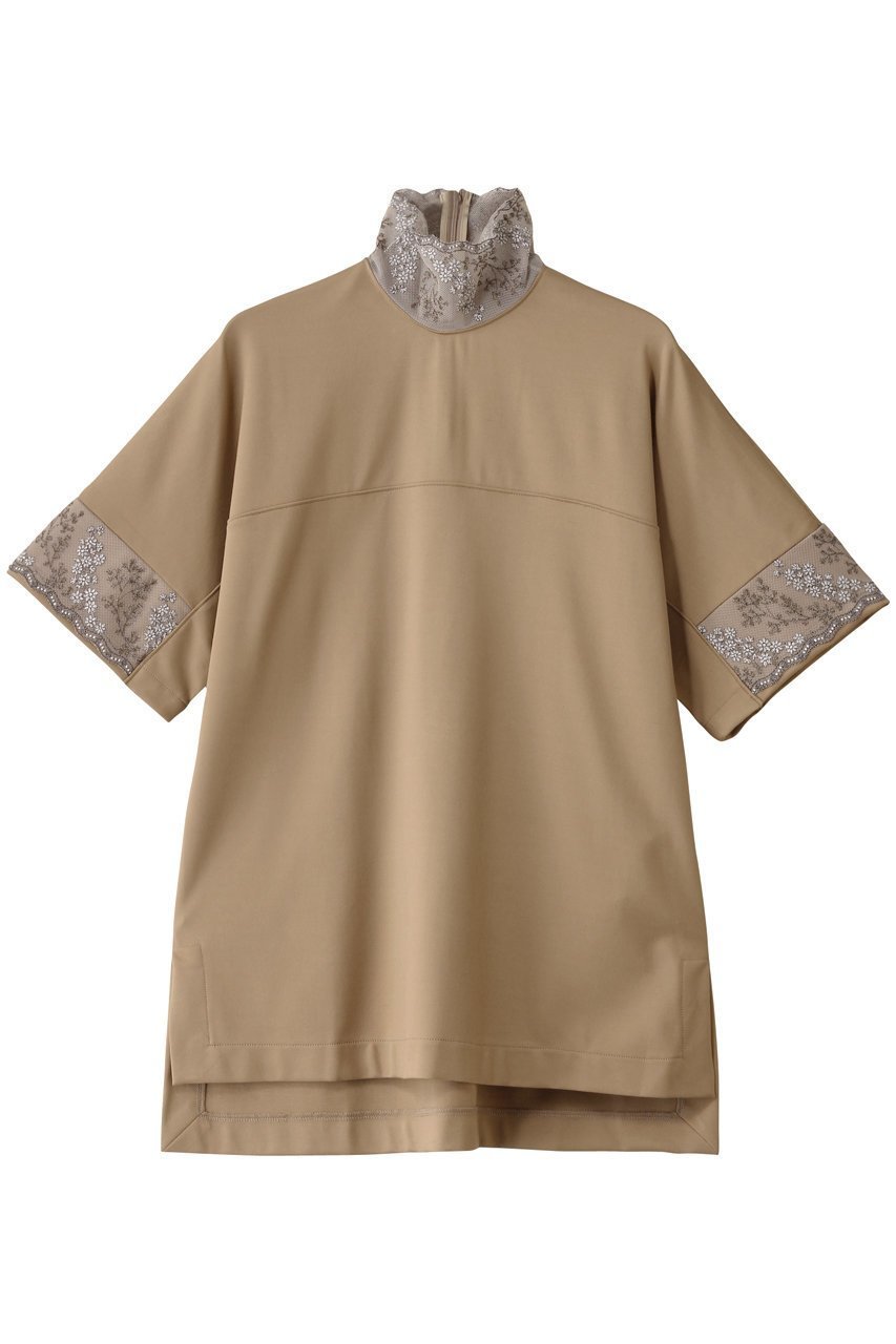 【ロキト/LOKITHO】のヨークスリーブハイネック エンブロイダリー Tシャツ インテリア・キッズ・メンズ・レディースファッション・服の通販 founy(ファニー) 　ファッション　Fashion　レディースファッション　Fashion for Women　トップス・カットソー　Cut & Sew Tops　シャツ・ブラウス・オフィスカジュアル　Elegant Blouses & Button-Ups　ロングTシャツ・Tシャツ　Longline T-Shirts & Tees　カットソー・ベーシックTシャツ　Cut-and-Sewn Tops / Stretch Tees & Basics　エンブロイダリー　Embroidery Design　クラシカル　Classical, Vintage-Inspired　ショート　Short, Short Length　シンプル　Simple, Minimal　スリーブ　Sleeve, Long Sleeve / Short Sleeve　ハイネック　High Neck, Mock Neck　エレガント 上品　Elegant　ベージュ|ID: prp329100004465572 ipo3291000000032796900