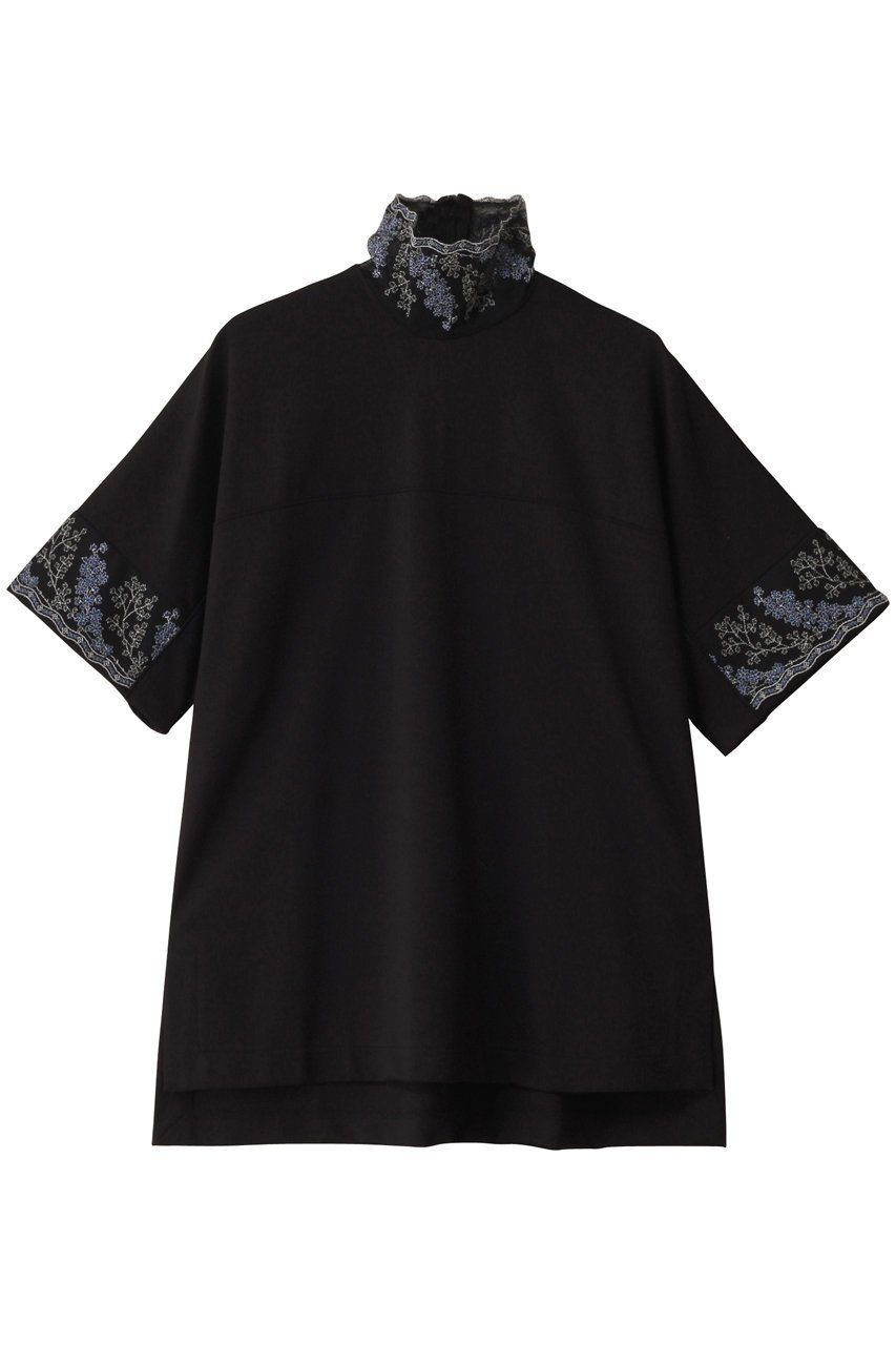 【ロキト/LOKITHO】のヨークスリーブハイネック エンブロイダリー Tシャツ インテリア・キッズ・メンズ・レディースファッション・服の通販 founy(ファニー) 　ファッション　Fashion　レディースファッション　Fashion for Women　トップス・カットソー　Cut & Sew Tops　シャツ・ブラウス・オフィスカジュアル　Elegant Blouses & Button-Ups　ロングTシャツ・Tシャツ　Longline T-Shirts & Tees　カットソー・ベーシックTシャツ　Cut-and-Sewn Tops / Stretch Tees & Basics　エンブロイダリー　Embroidery Design　クラシカル　Classical, Vintage-Inspired　ショート　Short, Short Length　シンプル　Simple, Minimal　スリーブ　Sleeve, Long Sleeve / Short Sleeve　ハイネック　High Neck, Mock Neck　エレガント 上品　Elegant　ブラック|ID: prp329100004465572 ipo3291000000032796901