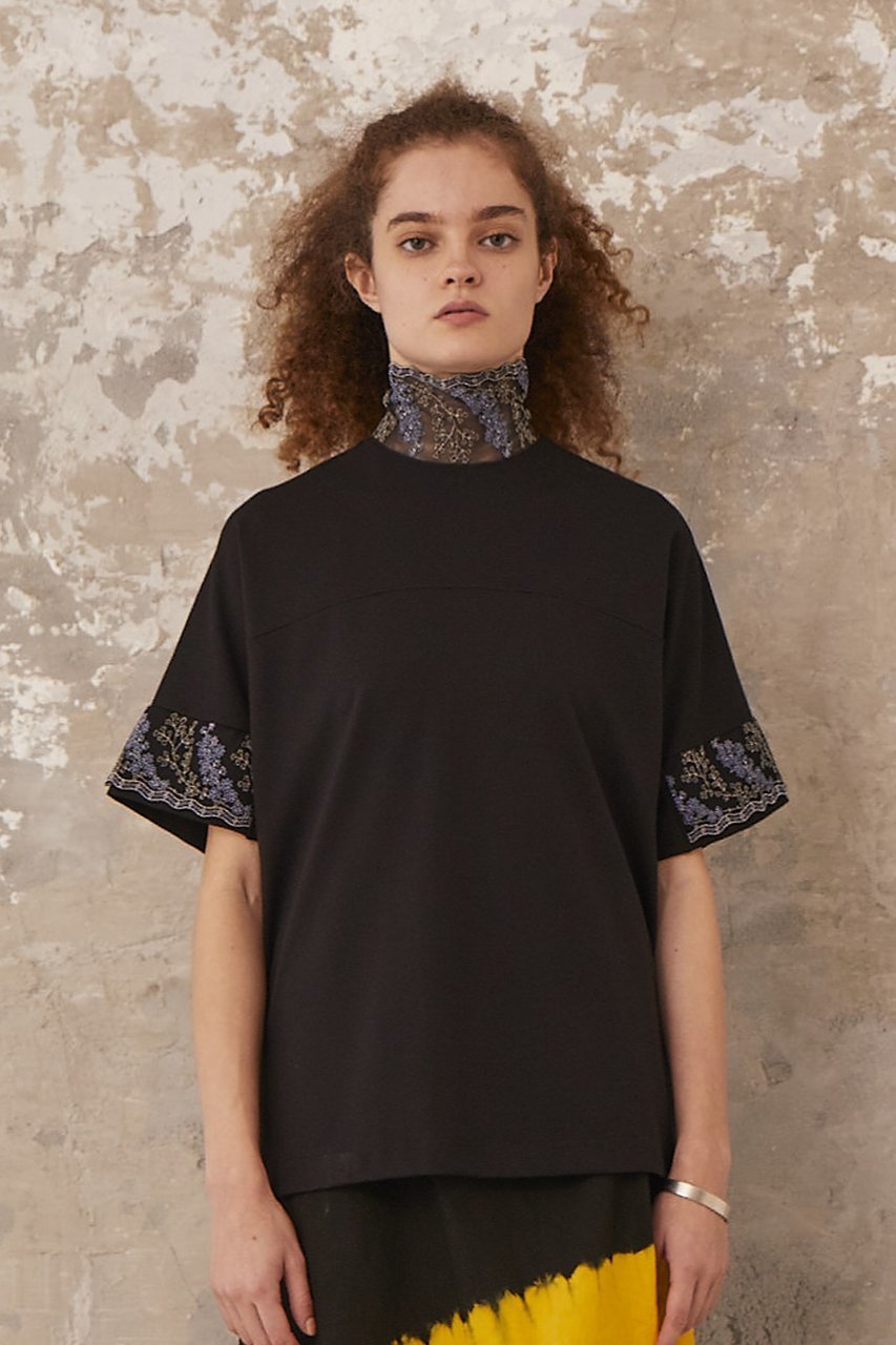 【ロキト/LOKITHO】のヨークスリーブハイネック エンブロイダリー Tシャツ 人気、トレンドファッション・服の通販 founy(ファニー) 　ファッション　Fashion　レディースファッション　Fashion for Women　トップス・カットソー　Cut & Sew Tops　シャツ・ブラウス・オフィスカジュアル　Elegant Blouses & Button-Ups　ロングTシャツ・Tシャツ　Longline T-Shirts & Tees　カットソー・ベーシックTシャツ　Cut-and-Sewn Tops / Stretch Tees & Basics　エンブロイダリー　Embroidery Design　クラシカル　Classical, Vintage-Inspired　ショート　Short, Short Length　シンプル　Simple, Minimal　スリーブ　Sleeve, Long Sleeve / Short Sleeve　ハイネック　High Neck, Mock Neck　エレガント 上品　Elegant　other-7|ID: prp329100004465572 ipo3291000000032796915