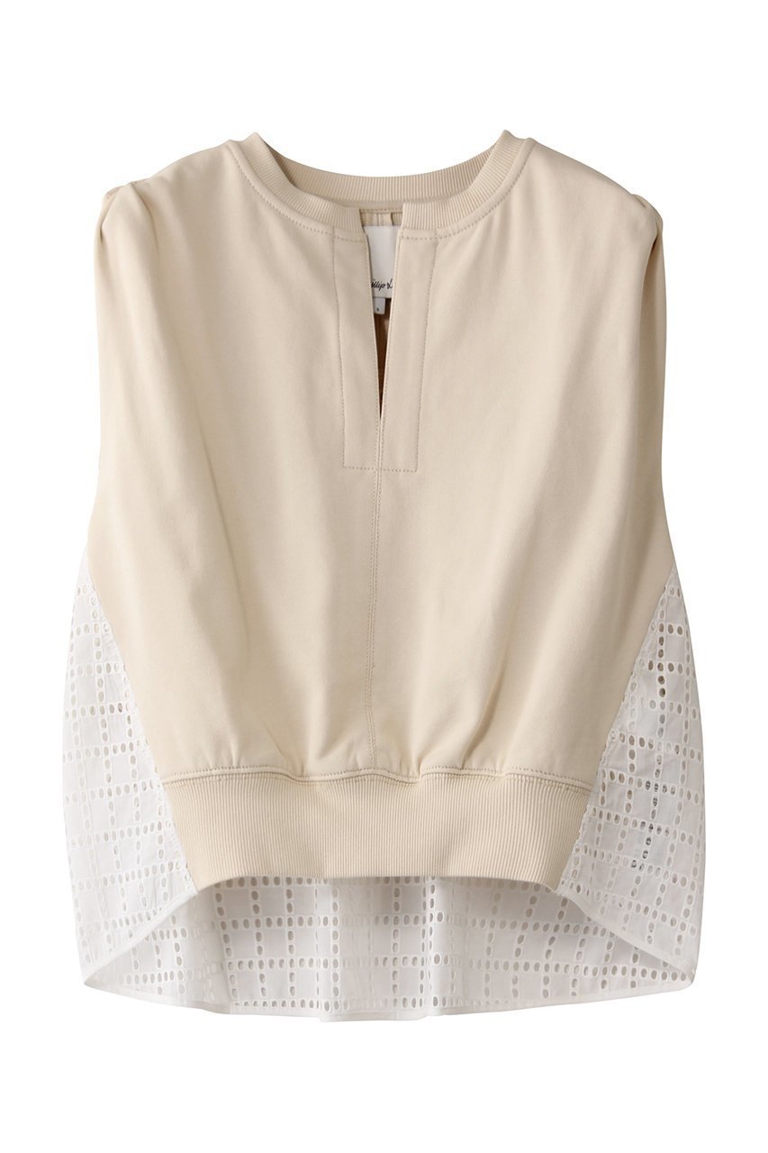 【スリーワン フィリップリム/3.1 Phillip Lim】のBRODERIE ANGLAISE フレンチテリー ノースリーブ コンビトップス インテリア・キッズ・メンズ・レディースファッション・服の通販 founy(ファニー) 　ファッション　Fashion　レディースファッション　Fashion for Women　トップス・カットソー　Cut & Sew Tops　キャミソール&ノースリーブ　Camisoles & Sleeveless Tops　シャツ・ブラウス・オフィスカジュアル　Elegant Blouses & Button-Ups　ロングTシャツ・Tシャツ　Longline T-Shirts & Tees　カットソー・ベーシックTシャツ　Cut-and-Sewn Tops / Stretch Tees & Basics　ショート　Short, Short Length　スリット　Slit, Slit Detail　スリーブ　Sleeve, Long Sleeve / Short Sleeve　ノースリーブ　Sleeveless, No-Sleeve　フレンチ　French, French Style　モダン　Modern, Contemporary　エクリュ/ホワイト|ID: prp329100004465575 ipo3291000000032795995