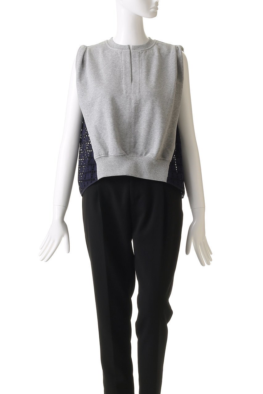 【スリーワン フィリップリム/3.1 Phillip Lim】のBRODERIE ANGLAISE フレンチテリー ノースリーブ コンビトップス 人気、トレンドファッション・服の通販 founy(ファニー) 　ファッション　Fashion　レディースファッション　Fashion for Women　トップス・カットソー　Cut & Sew Tops　キャミソール&ノースリーブ　Camisoles & Sleeveless Tops　シャツ・ブラウス・オフィスカジュアル　Elegant Blouses & Button-Ups　ロングTシャツ・Tシャツ　Longline T-Shirts & Tees　カットソー・ベーシックTシャツ　Cut-and-Sewn Tops / Stretch Tees & Basics　ショート　Short, Short Length　スリット　Slit, Slit Detail　スリーブ　Sleeve, Long Sleeve / Short Sleeve　ノースリーブ　Sleeveless, No-Sleeve　フレンチ　French, French Style　モダン　Modern, Contemporary　other-2|ID: prp329100004465575 ipo3291000000032796000