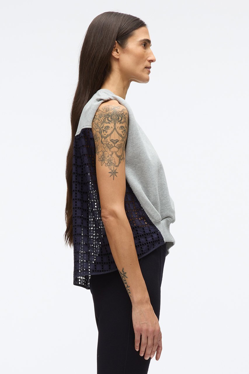 【スリーワン フィリップリム/3.1 Phillip Lim】のBRODERIE ANGLAISE フレンチテリー ノースリーブ コンビトップス 人気、トレンドファッション・服の通販 founy(ファニー) 　ファッション　Fashion　レディースファッション　Fashion for Women　トップス・カットソー　Cut & Sew Tops　キャミソール&ノースリーブ　Camisoles & Sleeveless Tops　シャツ・ブラウス・オフィスカジュアル　Elegant Blouses & Button-Ups　ロングTシャツ・Tシャツ　Longline T-Shirts & Tees　カットソー・ベーシックTシャツ　Cut-and-Sewn Tops / Stretch Tees & Basics　ショート　Short, Short Length　スリット　Slit, Slit Detail　スリーブ　Sleeve, Long Sleeve / Short Sleeve　ノースリーブ　Sleeveless, No-Sleeve　フレンチ　French, French Style　モダン　Modern, Contemporary　other-7|ID: prp329100004465575 ipo3291000000032796014