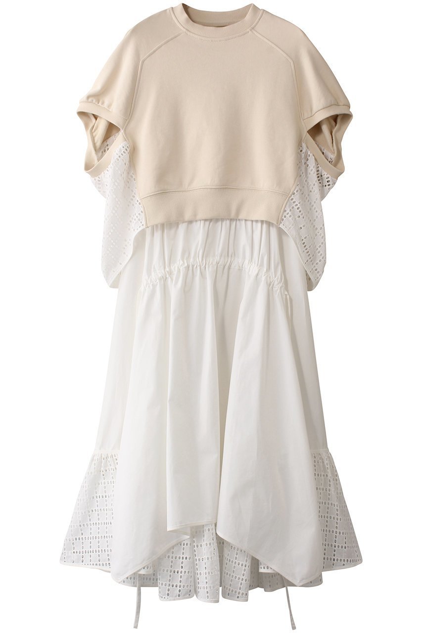 【スリーワン フィリップリム/3.1 Phillip Lim】のBRODIERE ANGLAISE フレンチテリー ショートスリーブ コンビドレス 人気、トレンドファッション・服の通販 founy(ファニー) 　ファッション　Fashion　レディースファッション　Fashion for Women　ワンピース　Dresses　フォーマル・パーティードレス・結婚式用ドレス　Elegant & Casual Dresses　チュニック　Tunic Tops & Dresses　コンビ　Combo, Combination Style　ショート　Short, Short Length　スリーブ　Sleeve, Long Sleeve / Short Sleeve　チュニック　Tunic, Long Top　ティアード　Tiered, Tiered Style　ドレス　Dress, One-Piece　フレンチ　French, French Style　ロング　Long, Long-Length　 other-1|ID: prp329100004465576 ipo3291000000032866600