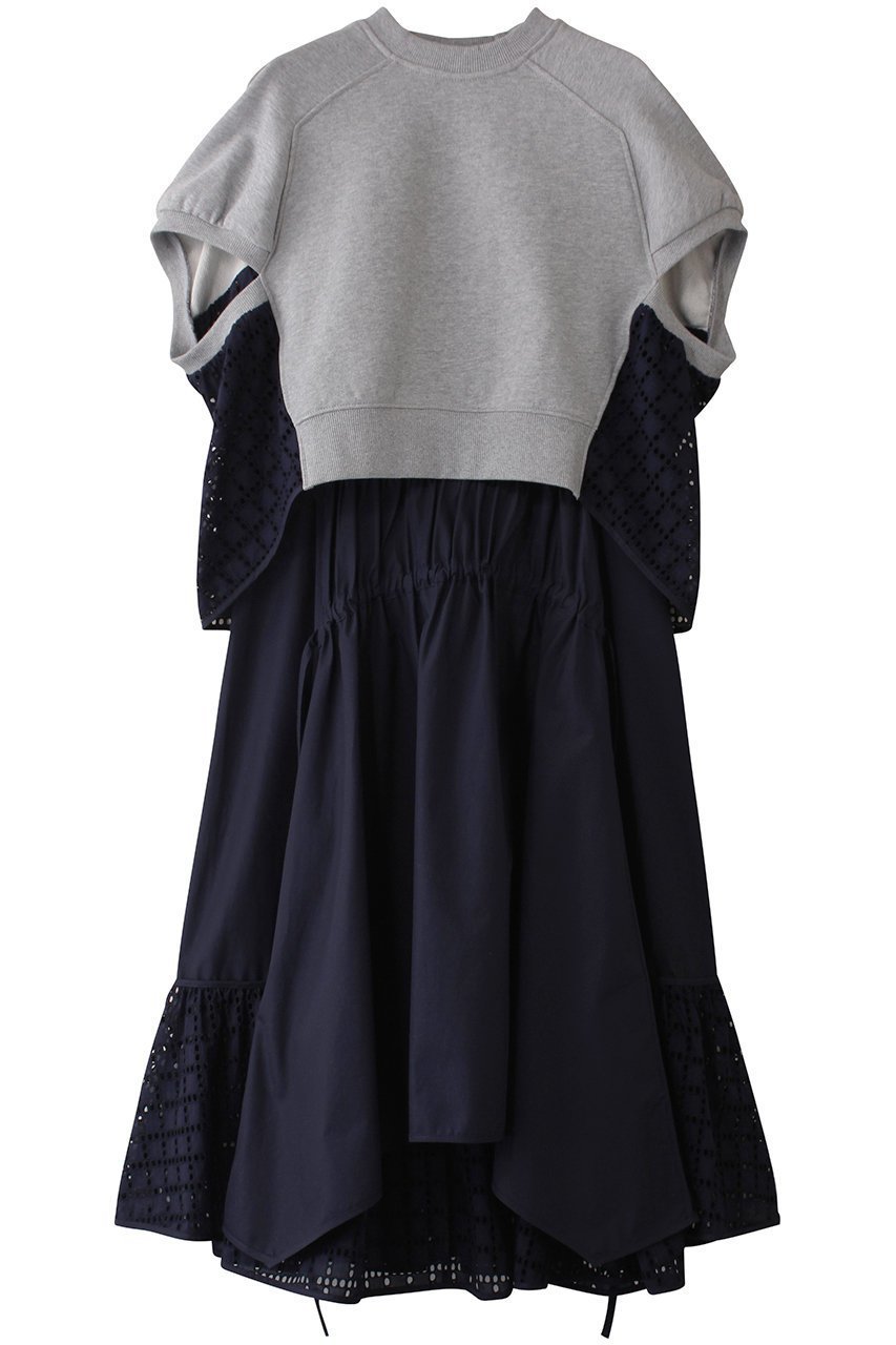 【スリーワン フィリップリム/3.1 Phillip Lim】のBRODIERE ANGLAISE フレンチテリー ショートスリーブ コンビドレス インテリア・キッズ・メンズ・レディースファッション・服の通販 founy(ファニー) 　ファッション　Fashion　レディースファッション　Fashion for Women　ワンピース　Dresses　フォーマル・パーティードレス・結婚式用ドレス　Elegant & Casual Dresses　チュニック　Tunic Tops & Dresses　コンビ　Combo, Combination Style　ショート　Short, Short Length　スリーブ　Sleeve, Long Sleeve / Short Sleeve　チュニック　Tunic, Long Top　ティアード　Tiered, Tiered Style　ドレス　Dress, One-Piece　フレンチ　French, French Style　ロング　Long, Long-Length　グレー/ネイビー|ID: prp329100004465576 ipo3291000000032866612