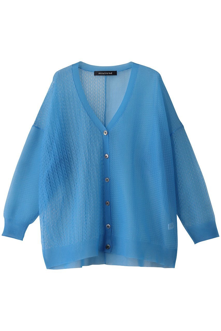 【ミズイロ インド/mizuiro ind】のpattern knitting V neck C/D カーディガン インテリア・キッズ・メンズ・レディースファッション・服の通販 founy(ファニー) 　ファッション　Fashion　レディースファッション　Fashion for Women　トップス・カットソー　Cut & Sew Tops　ニット　Knit Tops & Sweaters　カーディガン・羽織り　Layered Style Cardigans　カーディガン　Cardigan, Knitwear　シアー　Sheer, See-Through　ショルダー　Shoulder, Shoulder Strap　ドロップ　Drop Shoulder, Dropped Style　リラックス　Relax, Relaxed Fit　夏　Summer　春　Spring　S/S・春夏　SS, Spring/Summer, Warm Season　blue|ID: prp329100004465602 ipo3291000000032930440