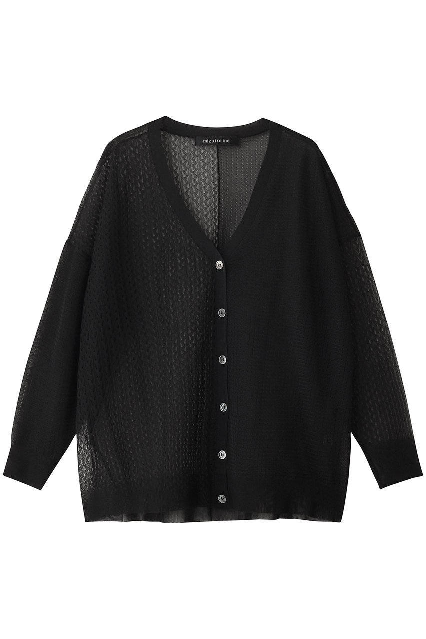 【ミズイロ インド/mizuiro ind】のpattern knitting V neck C/D カーディガン インテリア・キッズ・メンズ・レディースファッション・服の通販 founy(ファニー) 　ファッション　Fashion　レディースファッション　Fashion for Women　トップス・カットソー　Cut & Sew Tops　ニット　Knit Tops & Sweaters　カーディガン・羽織り　Layered Style Cardigans　カーディガン　Cardigan, Knitwear　シアー　Sheer, See-Through　ショルダー　Shoulder, Shoulder Strap　ドロップ　Drop Shoulder, Dropped Style　リラックス　Relax, Relaxed Fit　夏　Summer　春　Spring　S/S・春夏　SS, Spring/Summer, Warm Season　black|ID: prp329100004465602 ipo3291000000032930457