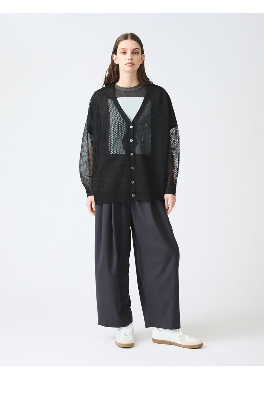 【ミズイロ インド/mizuiro ind】のpattern knitting V neck C/D カーディガン 人気、トレンドファッション・服の通販 founy(ファニー) 　ファッション　Fashion　レディースファッション　Fashion for Women　トップス・カットソー　Cut & Sew Tops　ニット　Knit Tops & Sweaters　カーディガン・羽織り　Layered Style Cardigans　カーディガン　Cardigan, Knitwear　シアー　Sheer, See-Through　ショルダー　Shoulder, Shoulder Strap　ドロップ　Drop Shoulder, Dropped Style　リラックス　Relax, Relaxed Fit　夏　Summer　春　Spring　S/S・春夏　SS, Spring/Summer, Warm Season　other-6|ID: prp329100004465602 ipo3291000000032930502