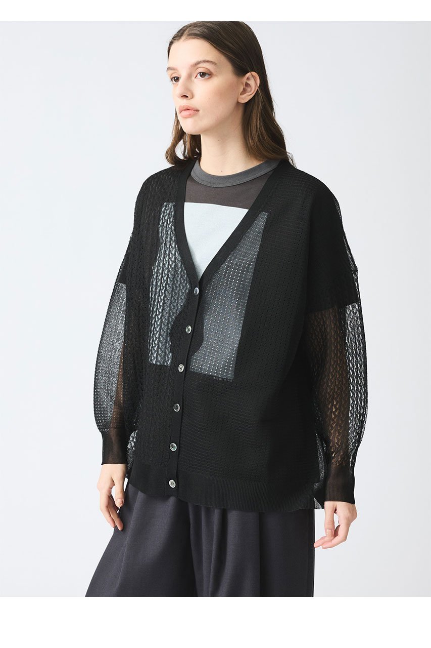 【ミズイロ インド/mizuiro ind】のpattern knitting V neck C/D カーディガン 人気、トレンドファッション・服の通販 founy(ファニー) 　ファッション　Fashion　レディースファッション　Fashion for Women　トップス・カットソー　Cut & Sew Tops　ニット　Knit Tops & Sweaters　カーディガン・羽織り　Layered Style Cardigans　カーディガン　Cardigan, Knitwear　シアー　Sheer, See-Through　ショルダー　Shoulder, Shoulder Strap　ドロップ　Drop Shoulder, Dropped Style　リラックス　Relax, Relaxed Fit　夏　Summer　春　Spring　S/S・春夏　SS, Spring/Summer, Warm Season　other-7|ID: prp329100004465602 ipo3291000000032930516