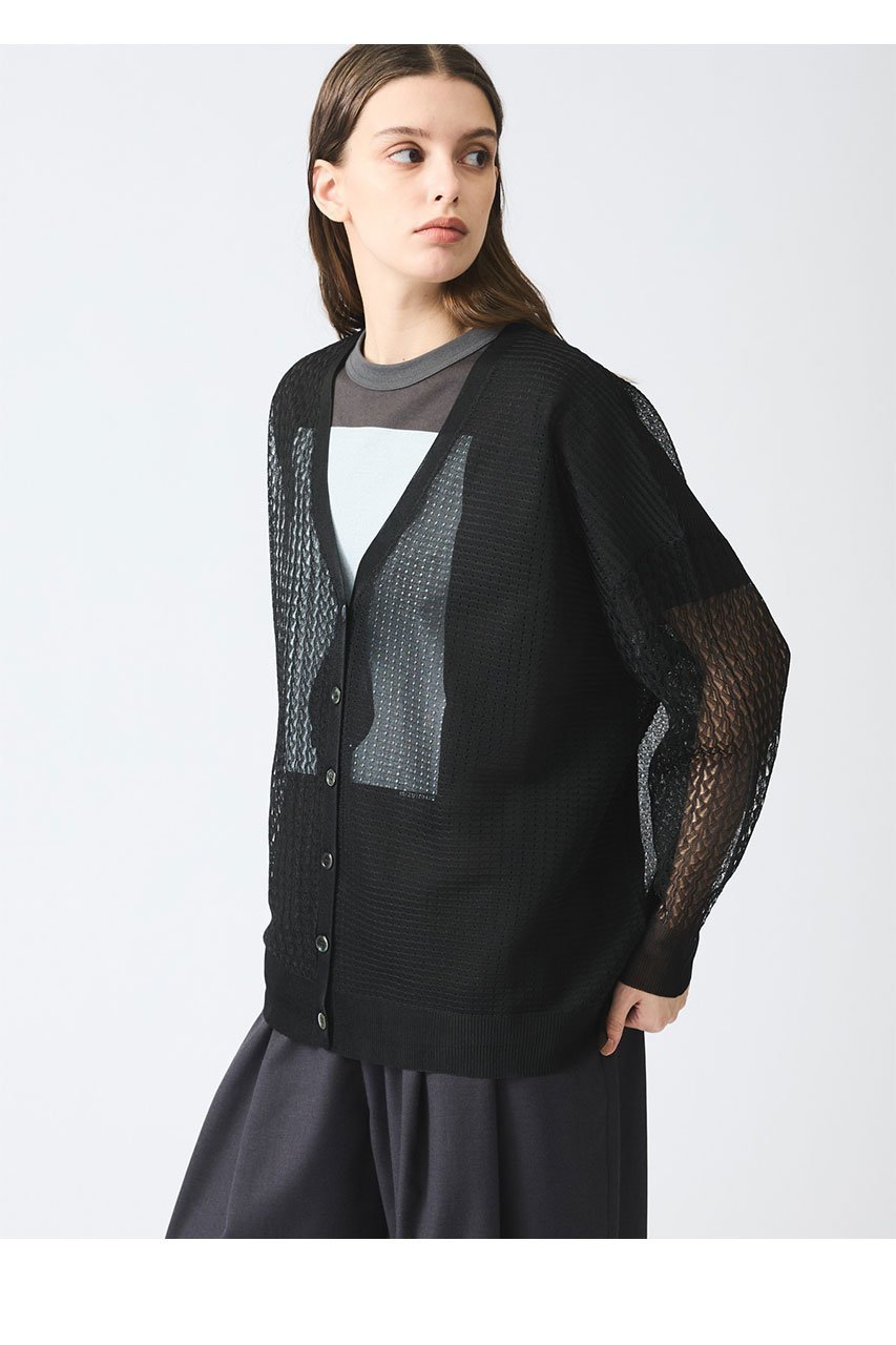 【ミズイロ インド/mizuiro ind】のpattern knitting V neck C/D カーディガン 人気、トレンドファッション・服の通販 founy(ファニー) 　ファッション　Fashion　レディースファッション　Fashion for Women　トップス・カットソー　Cut & Sew Tops　ニット　Knit Tops & Sweaters　カーディガン・羽織り　Layered Style Cardigans　カーディガン　Cardigan, Knitwear　シアー　Sheer, See-Through　ショルダー　Shoulder, Shoulder Strap　ドロップ　Drop Shoulder, Dropped Style　リラックス　Relax, Relaxed Fit　夏　Summer　春　Spring　S/S・春夏　SS, Spring/Summer, Warm Season　other-8|ID: prp329100004465602 ipo3291000000032930524
