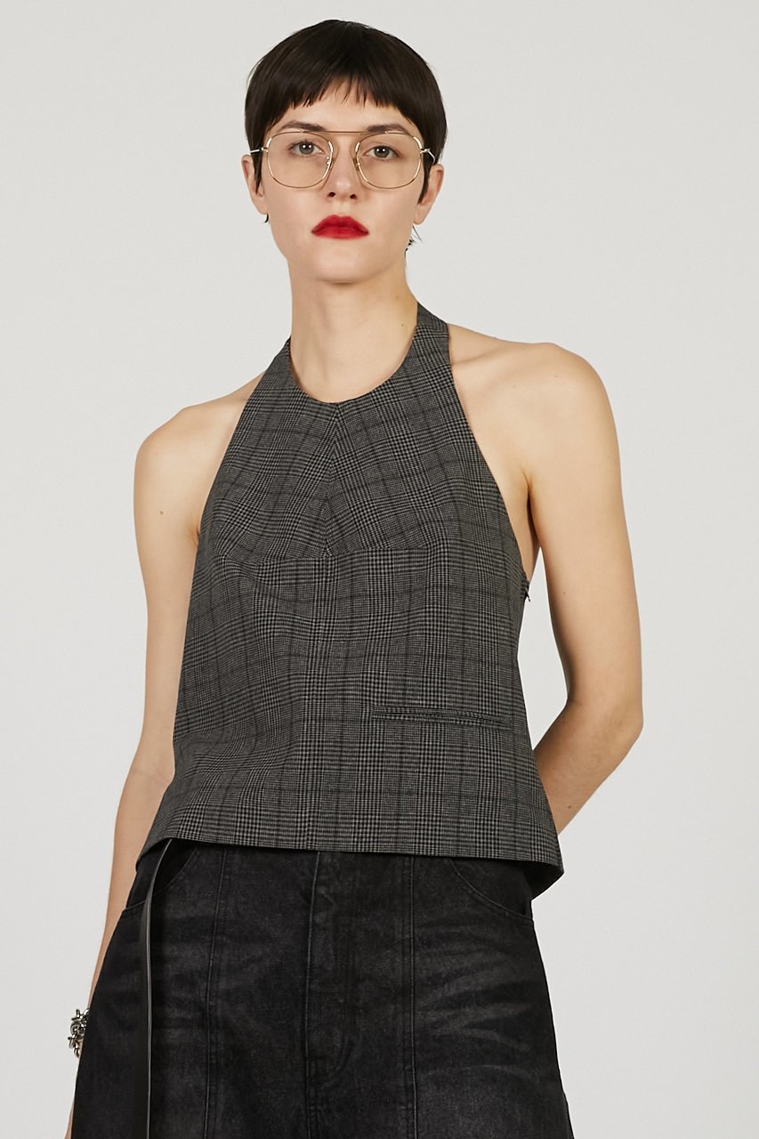 【プランク プロジェクト/PRANK PROJECT】のホルタートップ / Halter Top 人気、トレンドファッション・服の通販 founy(ファニー) 　ファッション　Fashion　レディースファッション　Fashion for Women　トップス・カットソー　Cut & Sew Tops　キャミソール&ノースリーブ　Camisoles & Sleeveless Tops　シャツ・ブラウス・オフィスカジュアル　Elegant Blouses & Button-Ups　カッティング　Cutting Detail　シルク　Silk, 100% Silk　スーツ　Suit, Formalwear　チェック　Check, Plaid, Tartan　ノースリーブ　Sleeveless, No-Sleeve　ベスト　Vest, Waistcoat　ポケット　Pocket, Pocket Detail　夏　Summer　other-7|ID: prp329100004468830 ipo3291000000032908724