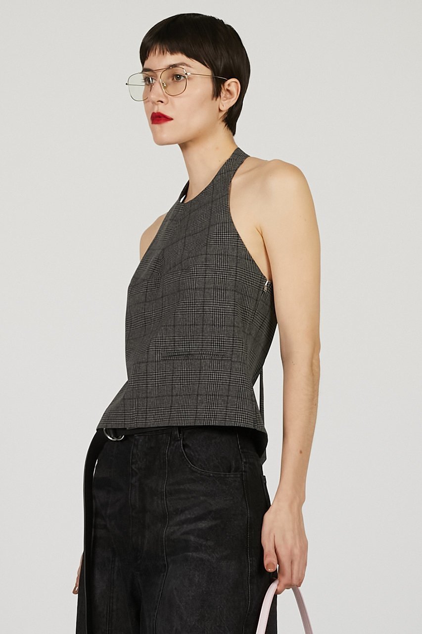 【プランク プロジェクト/PRANK PROJECT】のホルタートップ / Halter Top 人気、トレンドファッション・服の通販 founy(ファニー) 　ファッション　Fashion　レディースファッション　Fashion for Women　トップス・カットソー　Cut & Sew Tops　キャミソール&ノースリーブ　Camisoles & Sleeveless Tops　シャツ・ブラウス・オフィスカジュアル　Elegant Blouses & Button-Ups　カッティング　Cutting Detail　シルク　Silk, 100% Silk　スーツ　Suit, Formalwear　チェック　Check, Plaid, Tartan　ノースリーブ　Sleeveless, No-Sleeve　ベスト　Vest, Waistcoat　ポケット　Pocket, Pocket Detail　夏　Summer　other-8|ID: prp329100004468830 ipo3291000000032908727