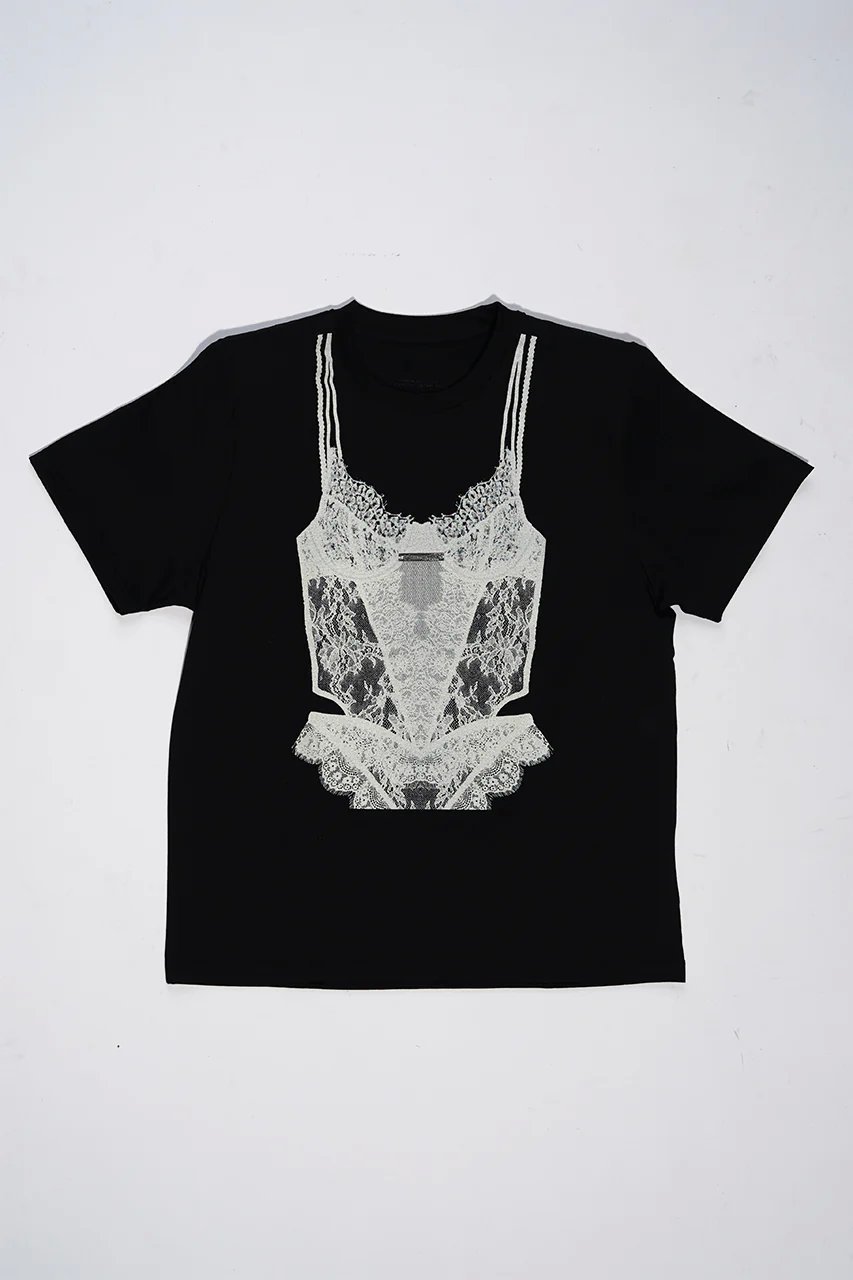 【プランク プロジェクト/PRANK PROJECT】のトロンブルイユランジェリーTEE/ Trombouille Lingerie Tee インテリア・キッズ・メンズ・レディースファッション・服の通販 founy(ファニー) 　ファッション　Fashion　レディースファッション　Fashion for Women　下着・ランジェリー　Lingerie & Intimates　その他ランジェリー・インナーアイテム　Other Lingerie / Intimates　トップス・カットソー　Cut & Sew Tops　ショート　Short, Short Length　スリーブ　Sleeve, Long Sleeve / Short Sleeve　バランス　Balance, Style Balance　プリント　Print, Printed Pattern　ランジェリー　Lingerie, Intimate Wear　レース　Lace, Lace Fabric　再入荷　Restock / Back in Stock　BLK(ブラック)|ID: prp329100004468848 ipo3291000000032602676
