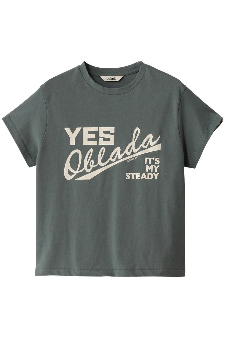 【オブラダ/Oblada】のYES OBLADA ロゴTシャツ インテリア・キッズ・メンズ・レディースファッション・服の通販 founy(ファニー) 　ファッション　Fashion　レディースファッション　Fashion for Women　トップス・カットソー　Cut & Sew Tops　シャツ・ブラウス・オフィスカジュアル　Elegant Blouses & Button-Ups　ロングTシャツ・Tシャツ　Longline T-Shirts & Tees　カットソー・ベーシックTシャツ　Cut-and-Sewn Tops / Stretch Tees & Basics　コンパクト　Compact, Small Size　ショート　Short, Short Length　シンプル　Simple, Minimal　スリーブ　Sleeve, Long Sleeve / Short Sleeve　ワイド　Wide, Wide Fit　人気　Popular, Best Seller　グリーン|ID: prp329100004468879 ipo3291000000032855014