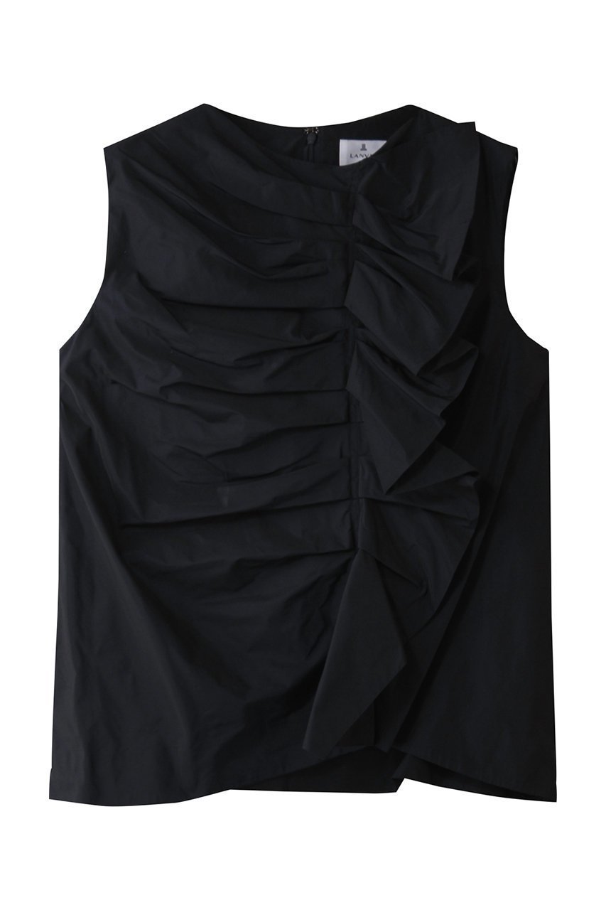 【ランバン オン ブルー/LANVIN en Bleu】のシャンブレータフタフリルブラウス 人気、トレンドファッション・服の通販 founy(ファニー) 　ファッション　Fashion　レディースファッション　Fashion for Women　トップス・カットソー　Cut & Sew Tops　キャミソール&ノースリーブ　Camisoles & Sleeveless Tops　シャツ・ブラウス・オフィスカジュアル　Elegant Blouses & Button-Ups　アシンメトリー　Asymmetrical Style　シャンブレー　Chambray, Denim-Like Fabric　ドレープ　Drape, Draping Fabric　ノースリーブ　Sleeveless, No-Sleeve　フリル　Frill, Ruffle　リボン　Ribbon, Bow　エレガント 上品　Elegant　夏　Summer　 other-1|ID: prp329100004468901 ipo3291000000032842883
