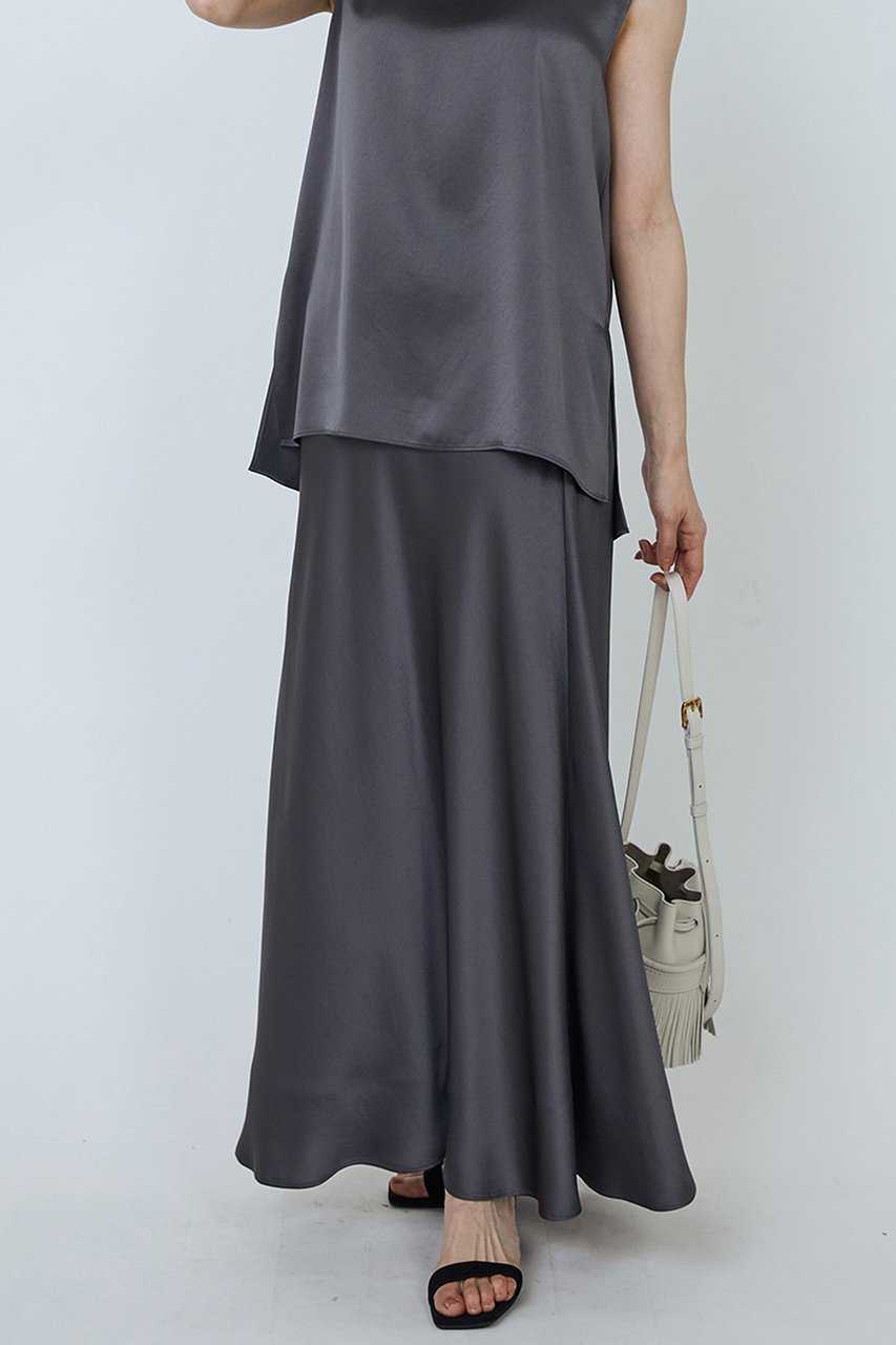 【プルミエ アロンディスモン/1er Arrondissement】のサテンマーメイドスカート インテリア・キッズ・メンズ・レディースファッション・服の通販 founy(ファニー) 　ファッション　Fashion　レディースファッション　Fashion for Women　スカート　Skirts　ロングスカート　Long Skirts / Maxi & Midi Skirts　サテン　Satin, Glossy Fabric　バイアス　Bias, Diagonal Cut　バランス　Balance, Style Balance　フィット　Fit, Slim Fit　ロング　Long, Long-Length　ワッシャー　Washer, Crinkled Finish　エレガント 上品　Elegant　チャコールグレー|ID: prp329100004468916 ipo3291000000035344921