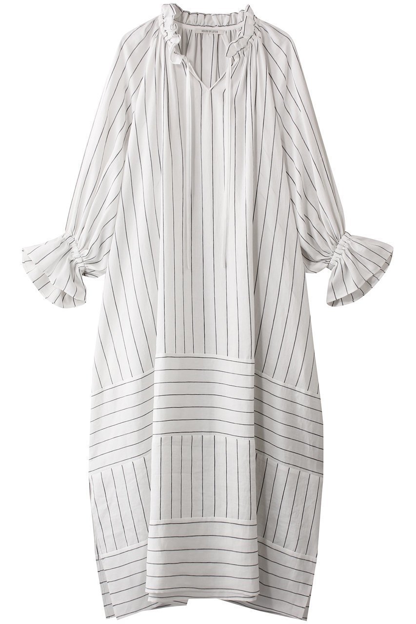 【ハウス オブ ロータス/HOUSE OF LOTUS】のストライプブロッキングワンピース 人気、トレンドファッション・服の通販 founy(ファニー) 　ファッション　Fashion　レディースファッション　WOMEN　ワンピース　Dress　チュニック　Tunic　イタリア　Italy　サマー　Summer　スタンド　Stand　チュニック　Tunic　ボーダー　Border　リネン　Linen　リラックス　Relax　ロング　Long　エレガント 上品　Elegant　 other-1|ID: prp329100004468938 ipo3291000000032151562