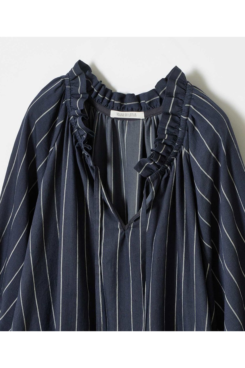 【ハウス オブ ロータス/HOUSE OF LOTUS】のストライプブロッキングワンピース 人気、トレンドファッション・服の通販 founy(ファニー) 　ファッション　Fashion　レディースファッション　Fashion for Women　ワンピース　Dresses　チュニック　Tunic Tops & Dresses　イタリア　Italy　サマー　Summer, Summer Style　スタンド　Stand Collar, Upright Stand　チュニック　Tunic, Long Top　ボーダー　Border, Stripe　リネン　Linen, Linen Fabric　リラックス　Relax, Relaxed Fit　ロング　Long, Long-Length　エレガント 上品　Elegant　other-3|ID: prp329100004468938 ipo3291000000032860908