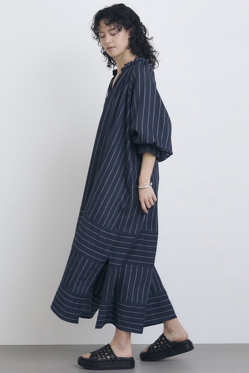 【ハウス オブ ロータス/HOUSE OF LOTUS】のストライプブロッキングワンピース 人気、トレンドファッション・服の通販 founy(ファニー) 　ファッション　Fashion　レディースファッション　Fashion for Women　ワンピース　Dresses　チュニック　Tunic Tops & Dresses　イタリア　Italy　サマー　Summer, Summer Style　スタンド　Stand Collar, Upright Stand　チュニック　Tunic, Long Top　ボーダー　Border, Stripe　リネン　Linen, Linen Fabric　リラックス　Relax, Relaxed Fit　ロング　Long, Long-Length　エレガント 上品　Elegant　other-6|ID: prp329100004468938 ipo3291000000032860924
