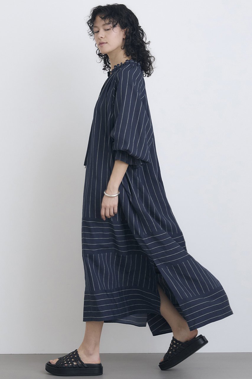 【ハウス オブ ロータス/HOUSE OF LOTUS】のストライプブロッキングワンピース 人気、トレンドファッション・服の通販 founy(ファニー) 　ファッション　Fashion　レディースファッション　Fashion for Women　ワンピース　Dresses　チュニック　Tunic Tops & Dresses　イタリア　Italy　サマー　Summer, Summer Style　スタンド　Stand Collar, Upright Stand　チュニック　Tunic, Long Top　ボーダー　Border, Stripe　リネン　Linen, Linen Fabric　リラックス　Relax, Relaxed Fit　ロング　Long, Long-Length　エレガント 上品　Elegant　other-7|ID: prp329100004468938 ipo3291000000032860930