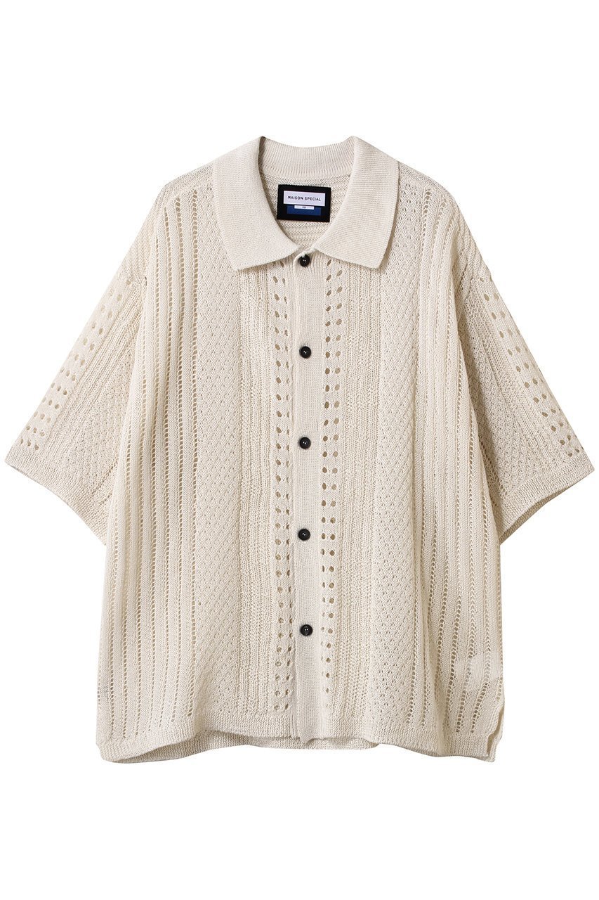 【メゾンスペシャル/MAISON SPECIAL】の【UNISEX】ニット半袖シャツ インテリア・キッズ・メンズ・レディースファッション・服の通販 founy(ファニー) 　ファッション　Fashion　レディースファッション　Fashion for Women　トップス・カットソー　Cut & Sew Tops　ニット　Knit Tops & Sweaters　シャツ・ブラウス・オフィスカジュアル　Elegant Blouses & Button-Ups　ユニセックス　Unisex, Genderless　おすすめ　Recommended / Our Picks　インナー　Innerwear　ショート　Short, Short Length　スリーブ　Sleeve, Long Sleeve / Short Sleeve　エレガント 上品　Elegant　半袖　Short Sleeve, Half Sleeve　夏　Summer　透かし　Cut-Out, Lacework　IVR(アイボリー)|ID: prp329100004468940 ipo3291000000032838826