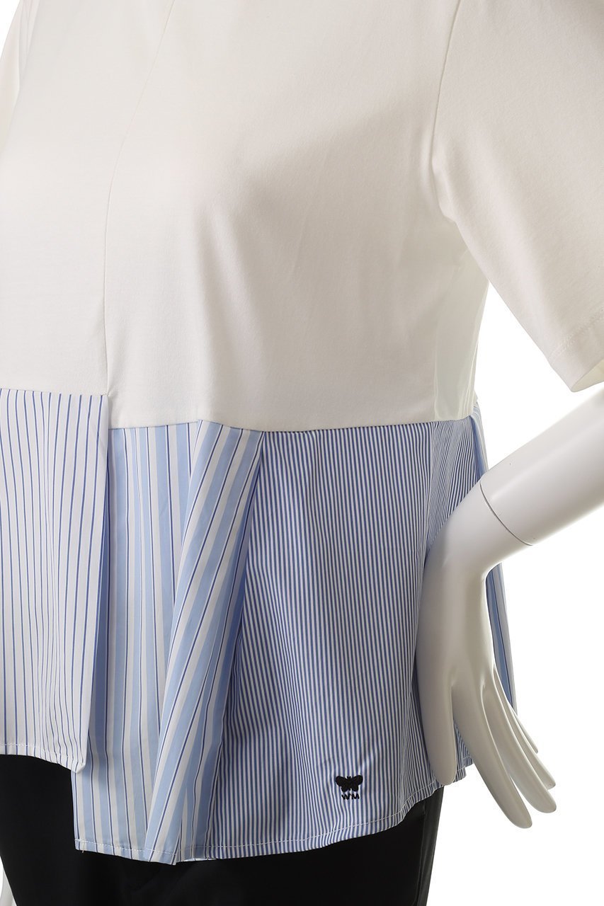【マックスマーラ/Max Mara】の【Weekend Max Mara】BIRD コットンコンビアシメTシャツ 人気、トレンドファッション・服の通販 founy(ファニー) 　ファッション　Fashion　レディースファッション　Fashion for Women　トップス・カットソー　Cut & Sew Tops　シャツ・ブラウス・オフィスカジュアル　Elegant Blouses & Button-Ups　ロングTシャツ・Tシャツ　Longline T-Shirts & Tees　カットソー・ベーシックTシャツ　Cut-and-Sewn Tops / Stretch Tees & Basics　コンビ　Combo, Combination Style　ショート　Short, Short Length　シンプル　Simple, Minimal　ストライプ　Stripe, Striped Pattern　スリーブ　Sleeve, Long Sleeve / Short Sleeve　ドッキング　Docking, Mixed Material　プリーツ　Pleats, Pleated　other-5|ID: prp329100004468944 ipo3291000000032857653