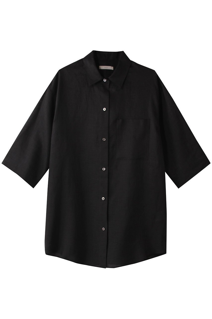 【エブール/ebure】の【Living】フレンチリネン 七分袖シャツ インテリア・キッズ・メンズ・レディースファッション・服の通販 founy(ファニー) 　ファッション　Fashion　レディースファッション　Fashion for Women　トップス・カットソー　Cut & Sew Tops　シャツ・ブラウス・オフィスカジュアル　Elegant Blouses & Button-Ups　ショート　Short, Short Length　スリーブ　Sleeve, Long Sleeve / Short Sleeve　フレンチ　French, French Style　リネン　Linen, Linen Fabric　今季　This Season, Current Season　夏　Summer　ブラック|ID: prp329100004472585 ipo3291000000032841454