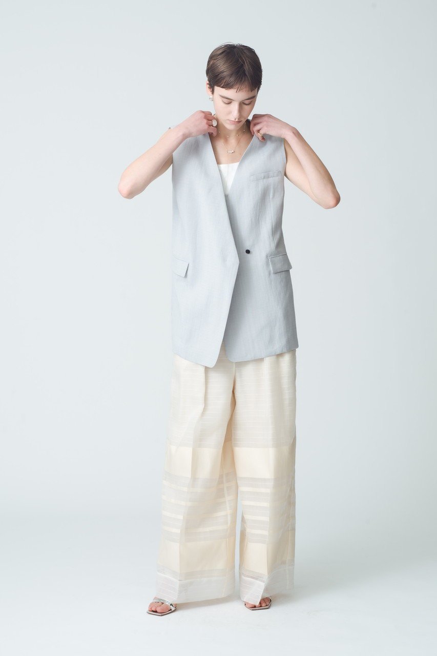 【エブール/ebure】のシアーボーダー ワイドパンツ 人気、トレンドファッション・服の通販 founy(ファニー) 　ファッション　Fashion　レディースファッション　Fashion for Women　パンツ　Pants & Trousers　オーガンジー　Organza Fabric　グログラン　Grosgrain, Grosgrain Ribbon　シルク　Silk, 100% Silk　シンプル　Simple, Minimal　スピンドル　Spindle, Drawcord　センター　Center, Center Line　ペチコート　Petticoat, Underskirt　ボーダー　Border, Stripe　ランダム　Random, Irregular　ワイド　Wide, Wide Fit　other-6|ID: prp329100004472594 ipo3291000000032904573