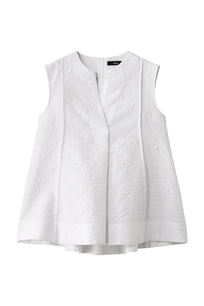 【エブール/ebure】のコットンフラワージャカード キーネックブラウス インテリア・キッズ・メンズ・レディースファッション・服の通販 founy(ファニー) https://founy.com/ ファッション Fashion レディースファッション Fashion for Women トップス・カットソー Cut & Sew Tops キャミソール&ノースリーブ Camisoles & Sleeveless Tops シャツ・ブラウス・オフィスカジュアル Elegant Blouses & Button-Ups ジャカード／ジャガード Jacquard, Woven Pattern スキッパー Skipper, Open Collar デニム Denim, Jeans Material ノースリーブ Sleeveless, No-Sleeve メッシュ Mesh, Net Fabric |ID: prp329100004472599 ipo3291000000032841525