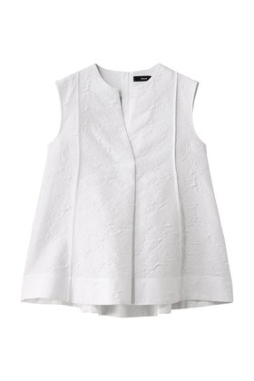 【エブール/ebure】のコットンフラワージャカード キーネックブラウス 人気、トレンドファッション・服の通販 founy(ファニー) ファッション Fashion レディースファッション Fashion for Women トップス・カットソー Cut & Sew Tops キャミソール&ノースリーブ Camisoles & Sleeveless Tops シャツ・ブラウス・オフィスカジュアル Elegant Blouses & Button-Ups ジャカード／ジャガード Jacquard, Woven Pattern スキッパー Skipper, Open Collar デニム Denim, Jeans Material ノースリーブ Sleeveless, No-Sleeve メッシュ Mesh, Net Fabric |ID:prp329100004472599