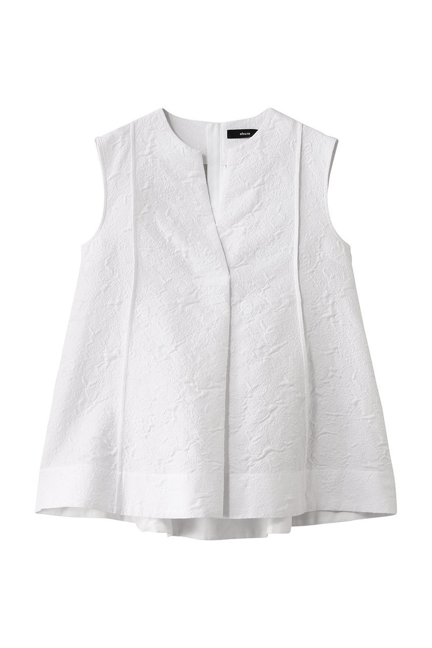 【エブール/ebure】のコットンフラワージャカード キーネックブラウス 人気、トレンドファッション・服の通販 founy(ファニー) 　ファッション　Fashion　レディースファッション　Fashion for Women　トップス・カットソー　Cut & Sew Tops　キャミソール&ノースリーブ　Camisoles & Sleeveless Tops　シャツ・ブラウス・オフィスカジュアル　Elegant Blouses & Button-Ups　ジャカード／ジャガード　Jacquard, Woven Pattern　スキッパー　Skipper, Open Collar　デニム　Denim, Jeans Material　ノースリーブ　Sleeveless, No-Sleeve　メッシュ　Mesh, Net Fabric　 other-1|ID: prp329100004472599 ipo3291000000032841525
