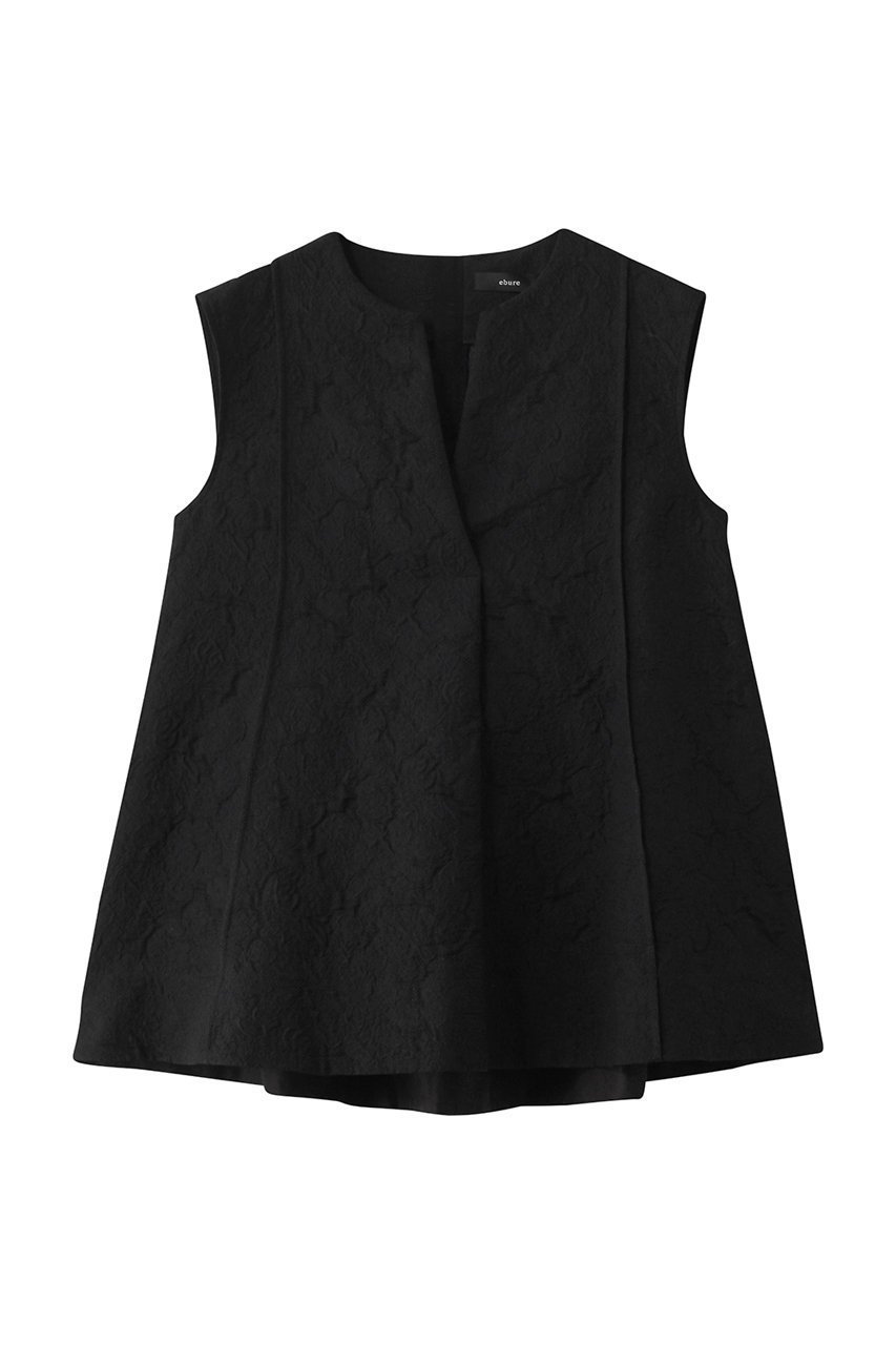 【エブール/ebure】のコットンフラワージャカード キーネックブラウス インテリア・キッズ・メンズ・レディースファッション・服の通販 founy(ファニー) 　ファッション　Fashion　レディースファッション　Fashion for Women　トップス・カットソー　Cut & Sew Tops　キャミソール&ノースリーブ　Camisoles & Sleeveless Tops　シャツ・ブラウス・オフィスカジュアル　Elegant Blouses & Button-Ups　ジャカード／ジャガード　Jacquard, Woven Pattern　スキッパー　Skipper, Open Collar　デニム　Denim, Jeans Material　ノースリーブ　Sleeveless, No-Sleeve　メッシュ　Mesh, Net Fabric　ブラック|ID: prp329100004472599 ipo3291000000032841538