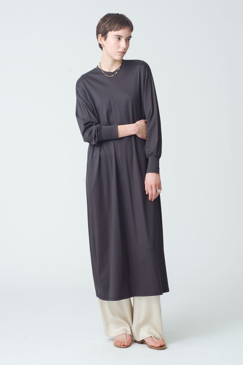 【エブール/ebure】の【Living】ソフトリヨセルコットンスムース ロングスリーブTワンピース 人気、トレンドファッション・服の通販 founy(ファニー) 　ファッション　Fashion　レディースファッション　Fashion for Women　ワンピース　Dresses　チュニック　Tunic Tops & Dresses　おすすめ　Recommended / Our Picks　シンプル　Simple, Minimal　スリーブ　Sleeve, Long Sleeve / Short Sleeve　ダブル　Double, Double-Breasted　チュニック　Tunic, Long Top　ドレープ　Drape, Draping Fabric　フレア　Flare, Flared　ロング　Long, Long-Length　エレガント 上品　Elegant　夏　Summer　other-6|ID: prp329100004472609 ipo3291000000032865272