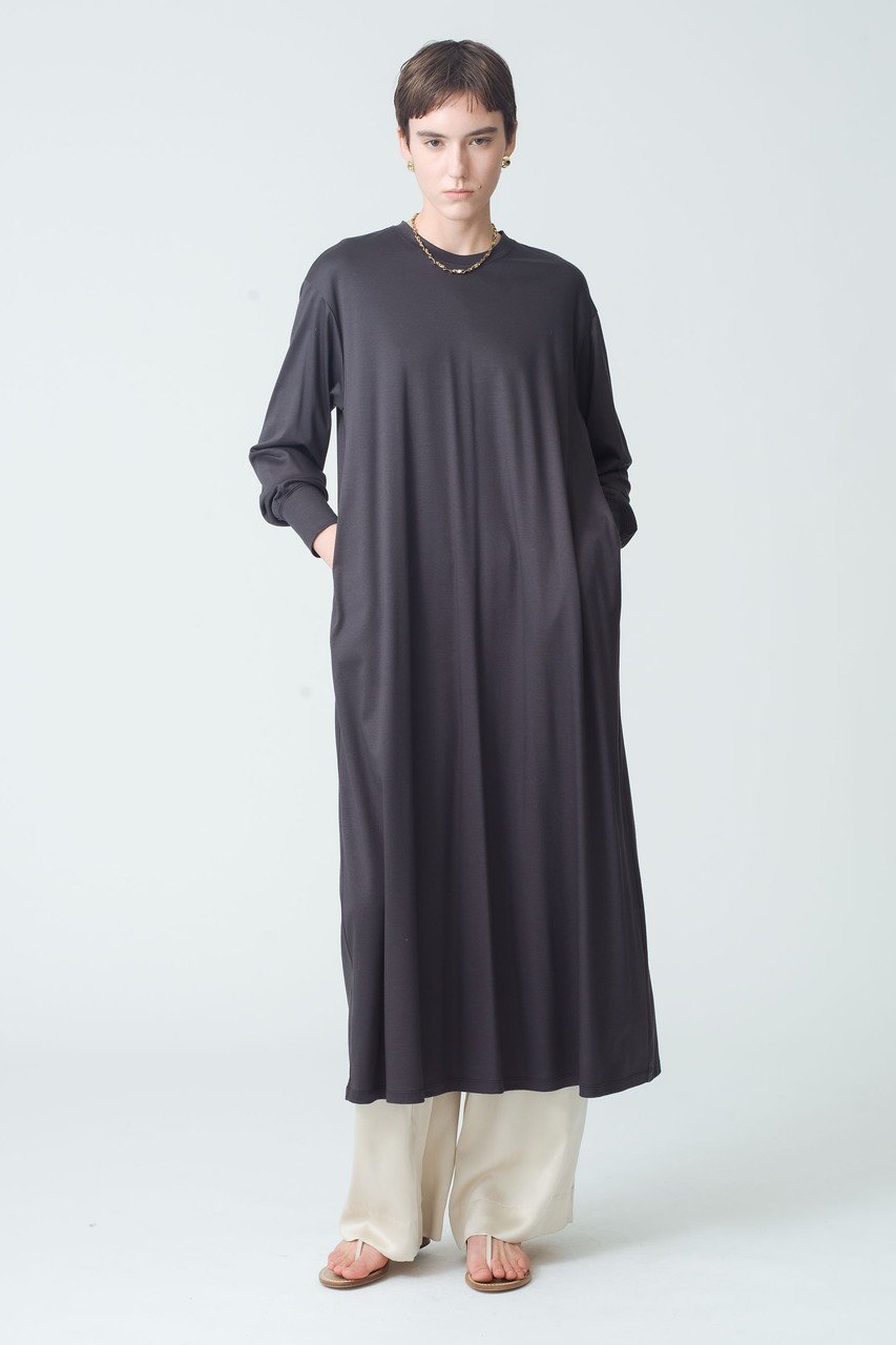 【エブール/ebure】の【Living】ソフトリヨセルコットンスムース ロングスリーブTワンピース 人気、トレンドファッション・服の通販 founy(ファニー) 　ファッション　Fashion　レディースファッション　Fashion for Women　ワンピース　Dresses　チュニック　Tunic Tops & Dresses　おすすめ　Recommended / Our Picks　シンプル　Simple, Minimal　スリーブ　Sleeve, Long Sleeve / Short Sleeve　ダブル　Double, Double-Breasted　チュニック　Tunic, Long Top　ドレープ　Drape, Draping Fabric　フレア　Flare, Flared　ロング　Long, Long-Length　エレガント 上品　Elegant　夏　Summer　定番　Standard, Basic Item　other-7|ID: prp329100004472609 ipo3291000000035957249