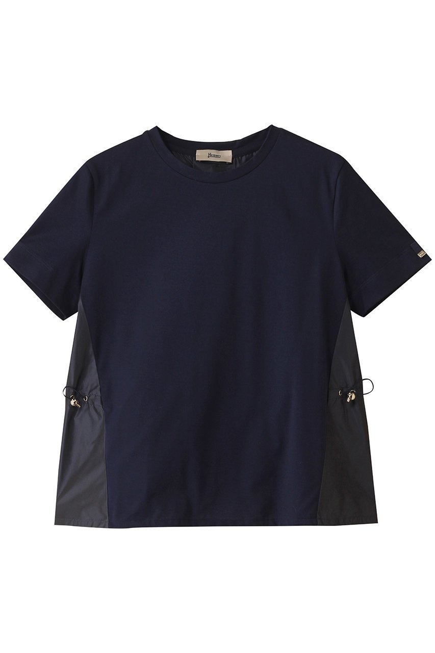 【ヘルノ/HERNO】のサイド ドローストリング デザインTシャツ 人気、トレンドファッション・服の通販 founy(ファニー) 　ファッション　Fashion　レディースファッション　Fashion for Women　トップス・カットソー　Cut & Sew Tops　シャツ・ブラウス・オフィスカジュアル　Elegant Blouses & Button-Ups　ロングTシャツ・Tシャツ　Longline T-Shirts & Tees　カットソー・ベーシックTシャツ　Cut-and-Sewn Tops / Stretch Tees & Basics　コンビ　Combo, Combination Style　ショート　Short, Short Length　スリーブ　Sleeve, Long Sleeve / Short Sleeve　ドローストリング　Drawstring, Pull Cord　フレンチ　French, French Style　エレガント 上品　Elegant　 other-1|ID: prp329100004472619 ipo3291000000032855630