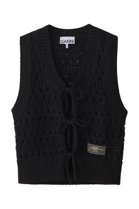 【ガニー/GANNI】 Cotton Mix Tie String ベスト人気、トレンドファッション・服の通販 founy(ファニー) ファッション Fashion レディースファッション Fashion for Women トップス・カットソー Cut & Sew Tops ニット Knit Tops & Sweaters カーディガン・羽織り Layered Style Cardigans ベスト&ジレ / 重ね着スタイル Vests & Gilets カーディガン Cardigan, Knitwear コンパクト Compact, Small Size ストリング String, Drawstring フェミニン Feminine, Girly ベスト Vest, Waistcoat ミックス Mix, Mixed Style リラックス Relax, Relaxed Fit 夏 Summer 春 Spring S/S・春夏 SS, Spring/Summer, Warm Season 透かし Cut-Out, Lacework |ID:prp329100004472636
