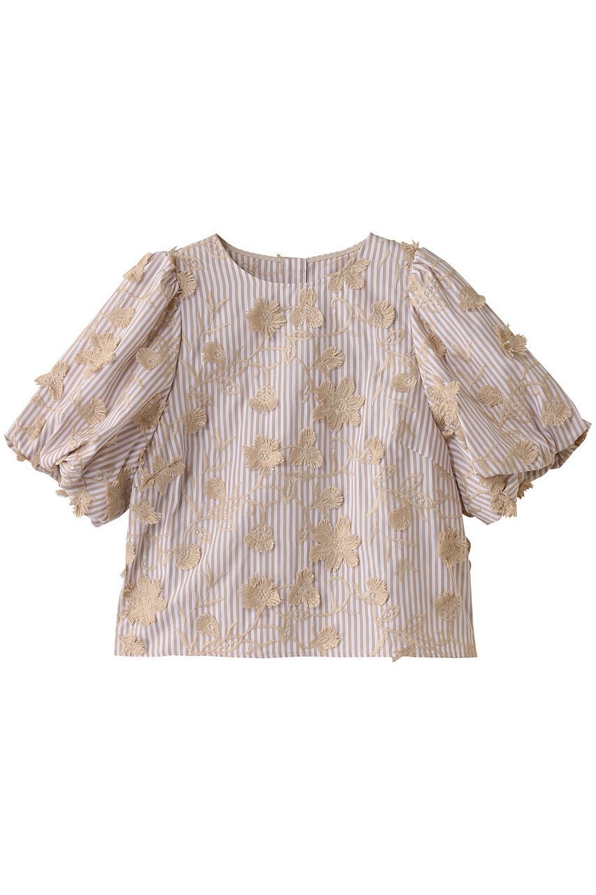 【アナイ/ANAYI】のストライプフラワーシシュウパフブラウス 人気、トレンドファッション・服の通販 founy(ファニー) 　ファッション　Fashion　レディースファッション　WOMEN　トップス・カットソー　Tops/Tshirt　シャツ/ブラウス　Shirts/Blouses　ショート　Short　シンプル　Simple　ストライプ　Stripe　スリーブ　Sleeve　フラワー　Flower　ボトム　Bottom　ラグジュアリー　Luxury　 other-1|ID: prp329100004472730 ipo3291000000031481246