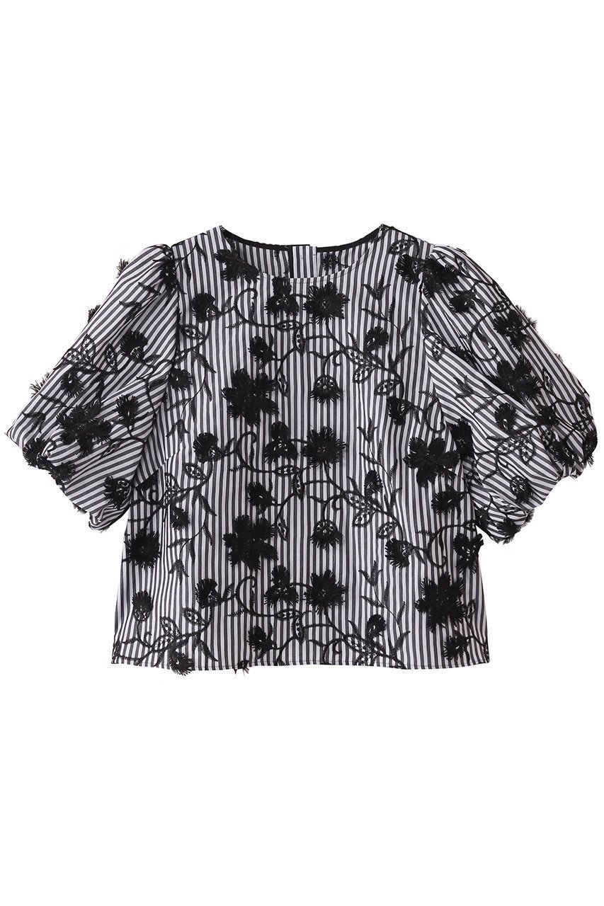 【アナイ/ANAYI】のストライプフラワーシシュウパフブラウス インテリア・キッズ・メンズ・レディースファッション・服の通販 founy(ファニー) 　ファッション　Fashion　レディースファッション　WOMEN　トップス・カットソー　Tops/Tshirt　シャツ/ブラウス　Shirts/Blouses　ショート　Short　シンプル　Simple　ストライプ　Stripe　スリーブ　Sleeve　フラワー　Flower　ボトム　Bottom　ラグジュアリー　Luxury　ブラック|ID: prp329100004472730 ipo3291000000031481250