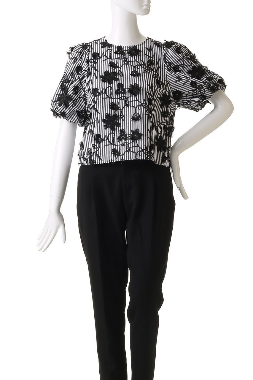 【アナイ/ANAYI】のストライプフラワーシシュウパフブラウス 人気、トレンドファッション・服の通販 founy(ファニー) 　ファッション　Fashion　レディースファッション　WOMEN　トップス・カットソー　Tops/Tshirt　シャツ/ブラウス　Shirts/Blouses　ショート　Short　シンプル　Simple　ストライプ　Stripe　スリーブ　Sleeve　フラワー　Flower　ボトム　Bottom　ラグジュアリー　Luxury　other-2|ID: prp329100004472730 ipo3291000000031481251