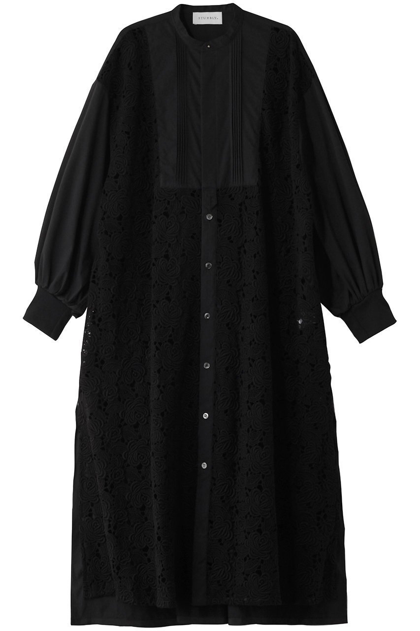 【ヒューエルミュージアム/hueLe Museum】の【STUMBLY】Lace Combi Shirt Dress インテリア・キッズ・メンズ・レディースファッション・服の通販 founy(ファニー) 　ファッション　Fashion　レディースファッション　Fashion for Women　ワンピース　Dresses　フォーマル・パーティードレス・結婚式用ドレス　Elegant & Casual Dresses　チュニック　Tunic Tops & Dresses　おすすめ　Recommended / Our Picks　スリット　Slit, Slit Detail　チュニック　Tunic, Long Top　トレンド　Trend, Trending Now　ドレス　Dress, One-Piece　レース　Lace, Lace Fabric　ブラック|ID: prp329100004474986 ipo3291000000032881374