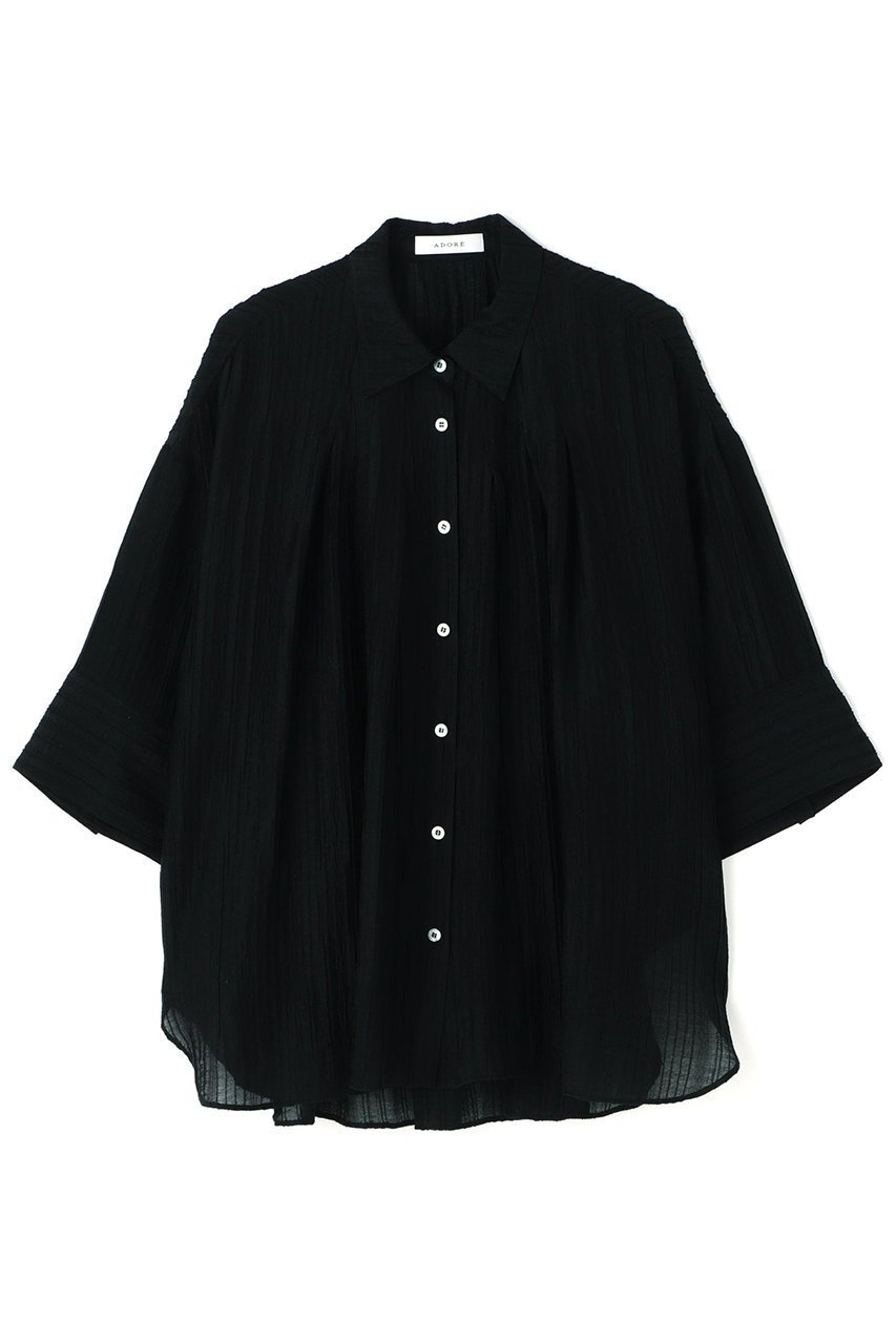 【アドーア/ADORE】のワッシャーシアータックブラウス インテリア・キッズ・メンズ・レディースファッション・服の通販 founy(ファニー) 　ファッション　Fashion　レディースファッション　Ladies' Fashion Online　トップス・カットソー　Cut & Sew Tops　シャツ/ブラウス　Elegant Blouses & Button-Ups　シアー　Sheer　ショート　Short　ジャカード　Jacquard　ストライプ　Stripe　スリーブ　Sleeve　フォルム　Form　フレア　Flare　フロント　Front　ルーズ　Loose　ワッシャー　Washer　ブラック|ID: prp329100004475019 ipo3291000000032272929