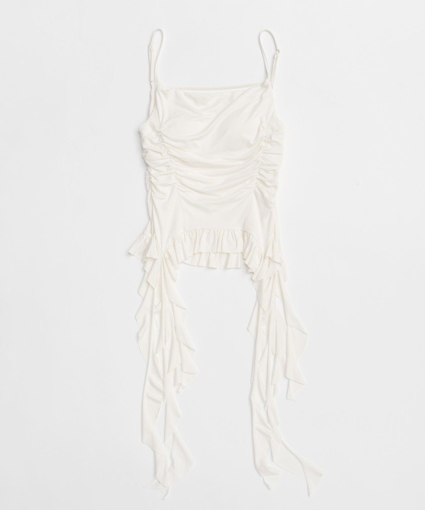 【メゾンスペシャル/MAISON SPECIAL】のRuffle Shirring Camisole/ラッフルシャーリングキャミソール インテリア・キッズ・メンズ・レディースファッション・服の通販 founy(ファニー) 　ファッション　Fashion　レディースファッション　WOMEN　トップス・カットソー　Tops/Tshirt　キャミソール / ノースリーブ　No Sleeves　シャツ/ブラウス　Shirts/Blouses　ロング / Tシャツ　T-Shirts　カットソー　Cut and Sewn　カットソー　Cut And Sew　キャミソール　Camisole　タンク　Tank　ラッフル　Raffle　再入荷　Restock/Back In Stock/Re Arrival　WHT(ホワイト)|ID: prp329100004475101 ipo3291000000031549321