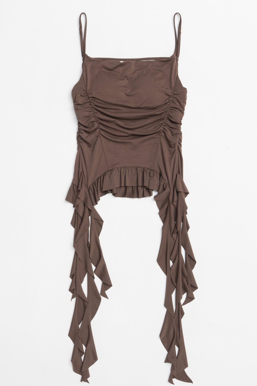 【メゾンスペシャル/MAISON SPECIAL】のRuffle Shirring Camisole/ラッフルシャーリングキャミソール インテリア・キッズ・メンズ・レディースファッション・服の通販 founy(ファニー) 　ファッション　Fashion　レディースファッション　WOMEN　トップス・カットソー　Tops/Tshirt　キャミソール / ノースリーブ　No Sleeves　シャツ/ブラウス　Shirts/Blouses　ロング / Tシャツ　T-Shirts　カットソー　Cut and Sewn　カットソー　Cut And Sew　キャミソール　Camisole　タンク　Tank　ラッフル　Raffle　再入荷　Restock/Back In Stock/Re Arrival　BRN(ブラウン)|ID: prp329100004475101 ipo3291000000031549323